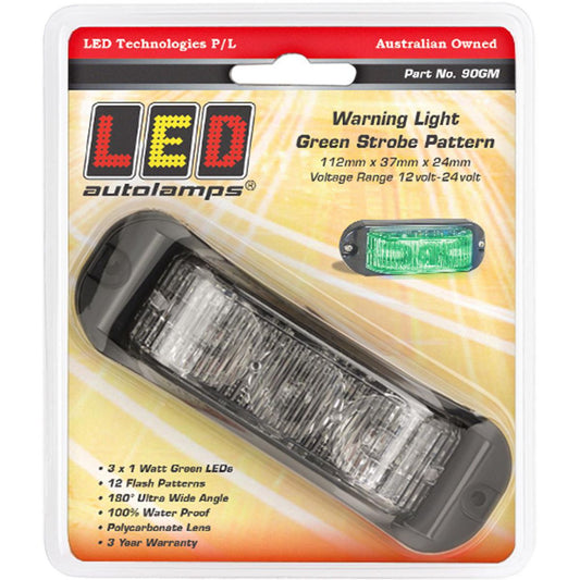 LED Autolamps Green Emergency Lamp with Strobe 112mm Blister Pack of 1 90GM