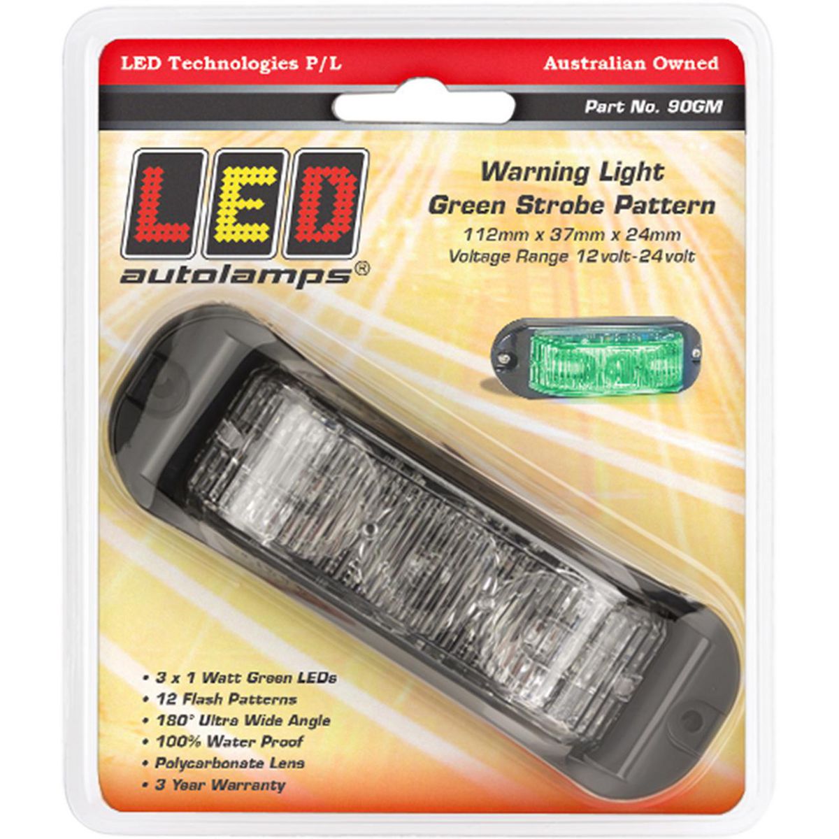 LED Autolamps Green Emergency Lamp with Strobe 112mm Blister Pack of 1 90GM
