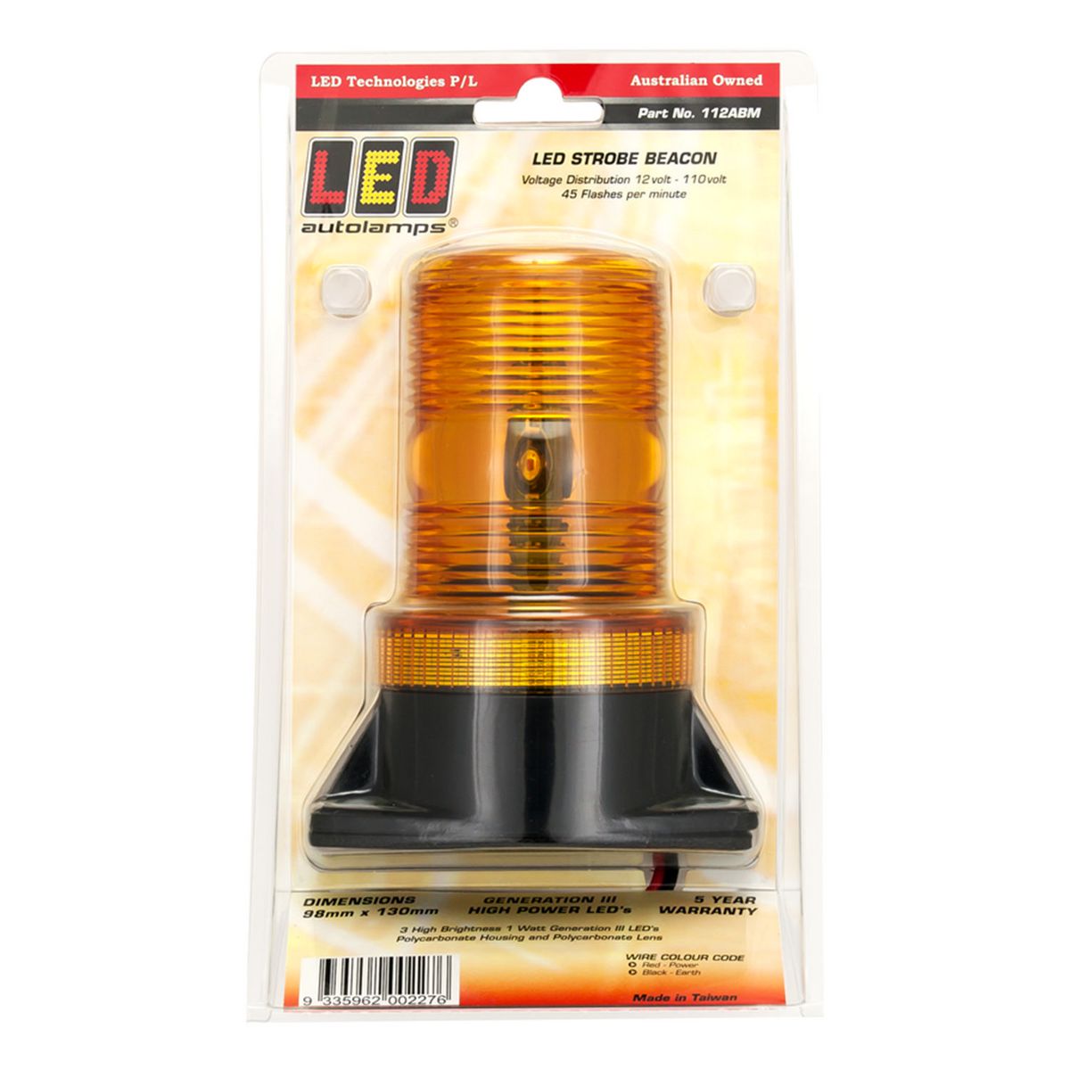 LED Autolamps Beacon Light LED Amber IP67 10/110V 112ABM