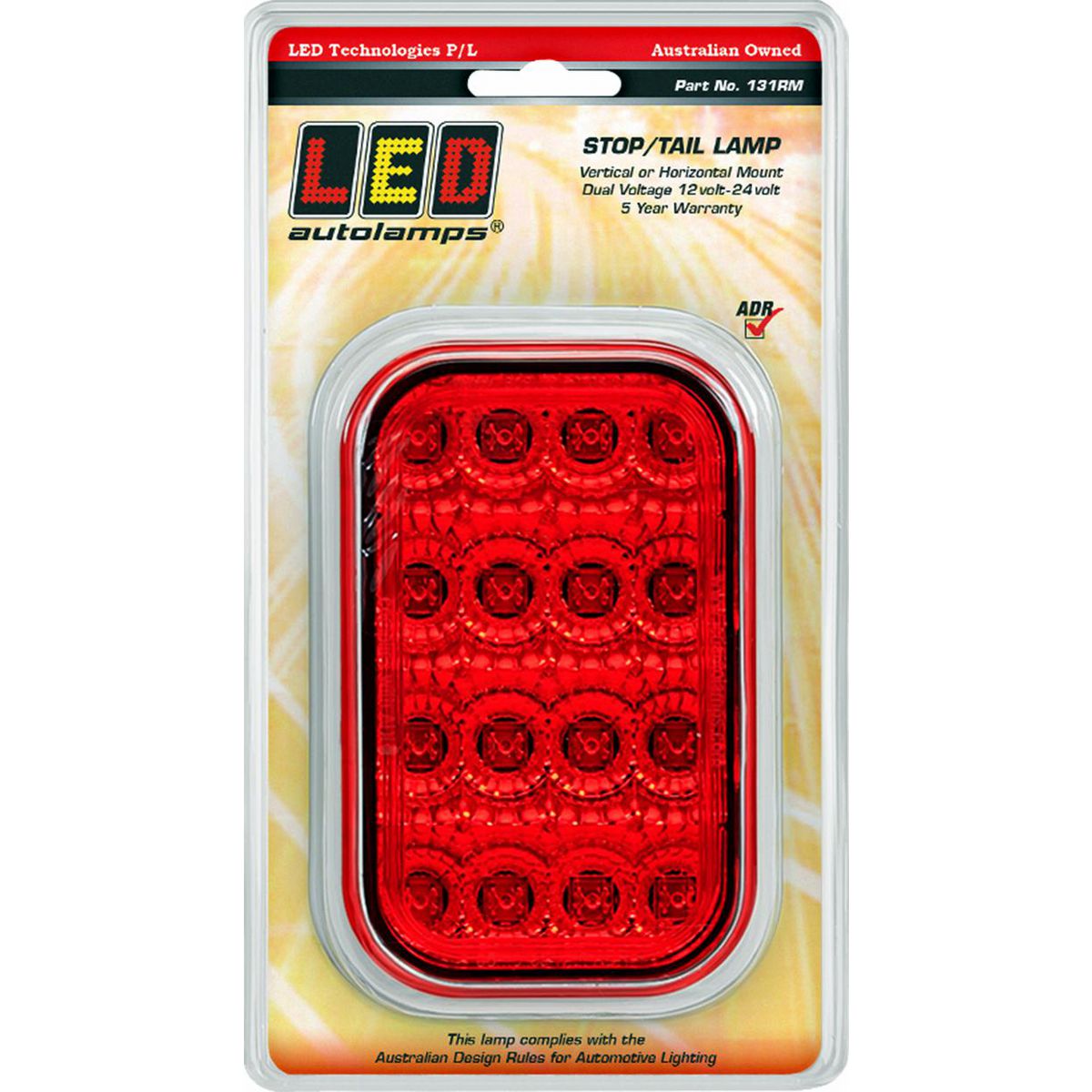 LED Autolamps Stop/Tail LED Light Red 40cm Cable 12/24V Blister Pack 131RM