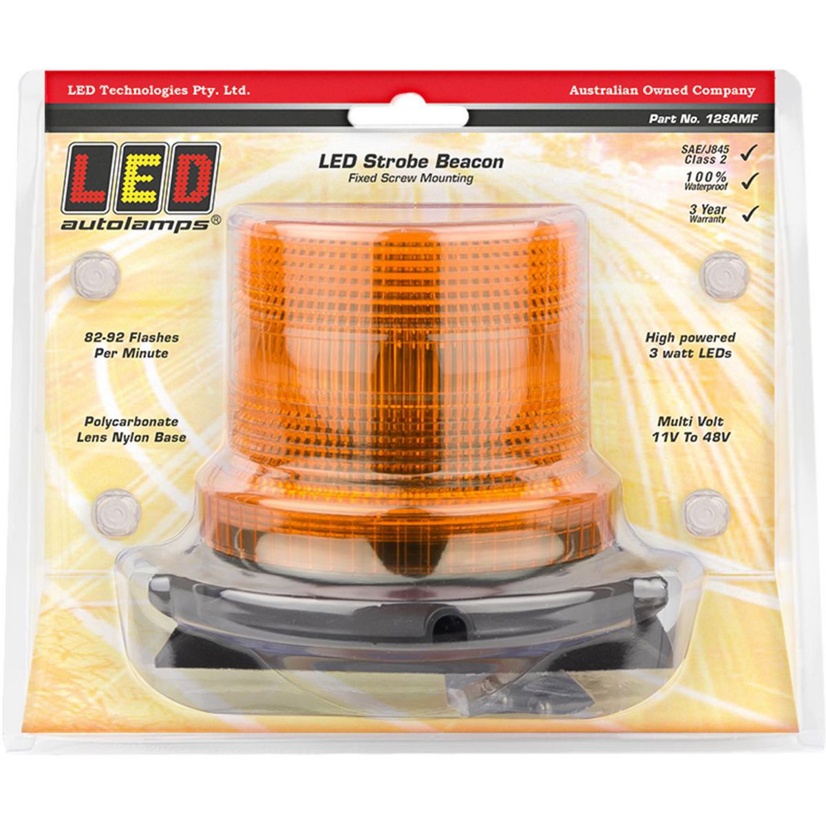 LED Autolamps Beacon Light LED Amber IP67 11/48V Fixed Mount 128AMF
