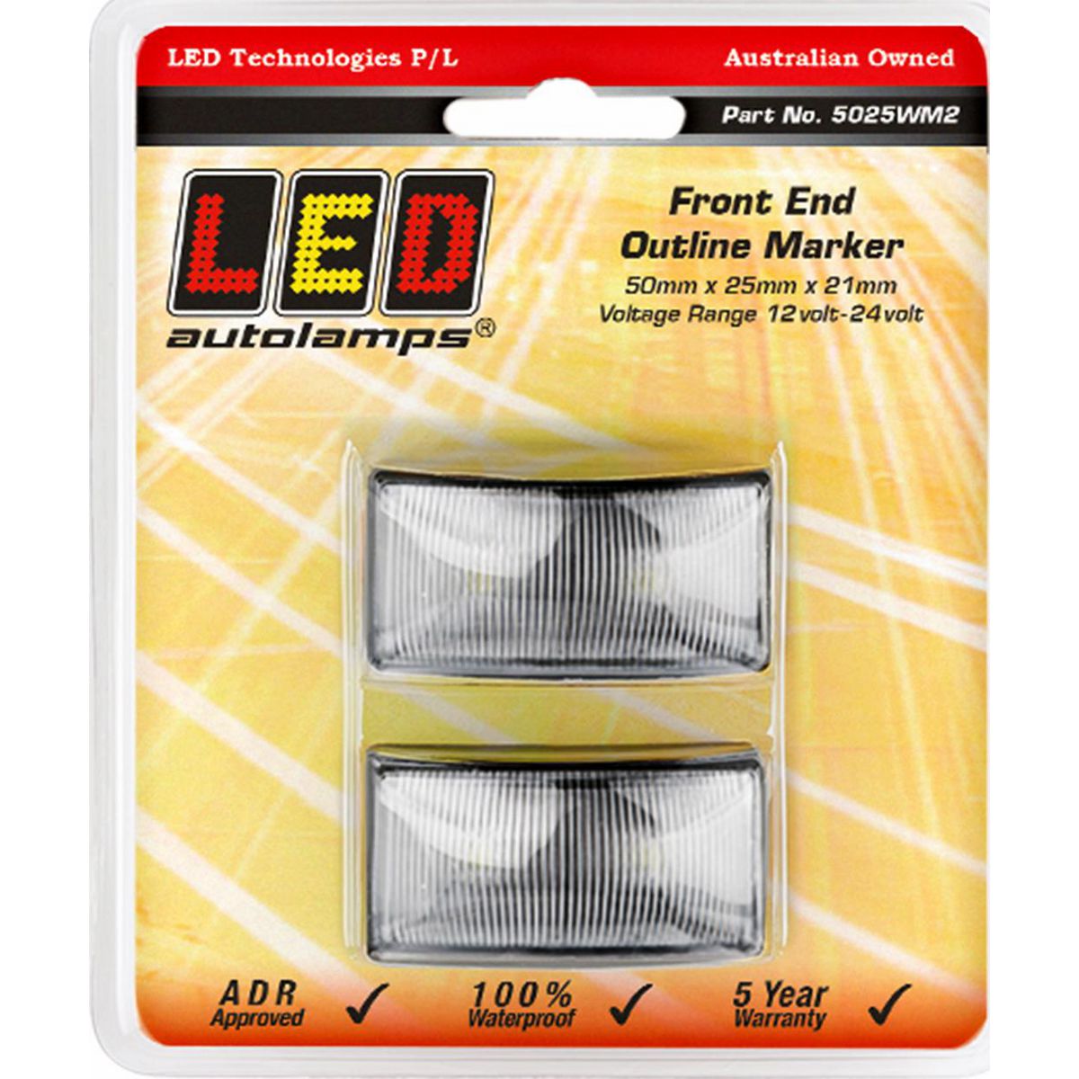 LED Autolamps Front Marker White 50x25x21mm 12-24V Twin Pack 5025WM2