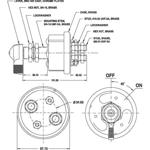 Cole Hersee Battery Master / Isolation Switch On - Off Dpst 6V - 36V 125A Continuous Duty Marine M290-05B