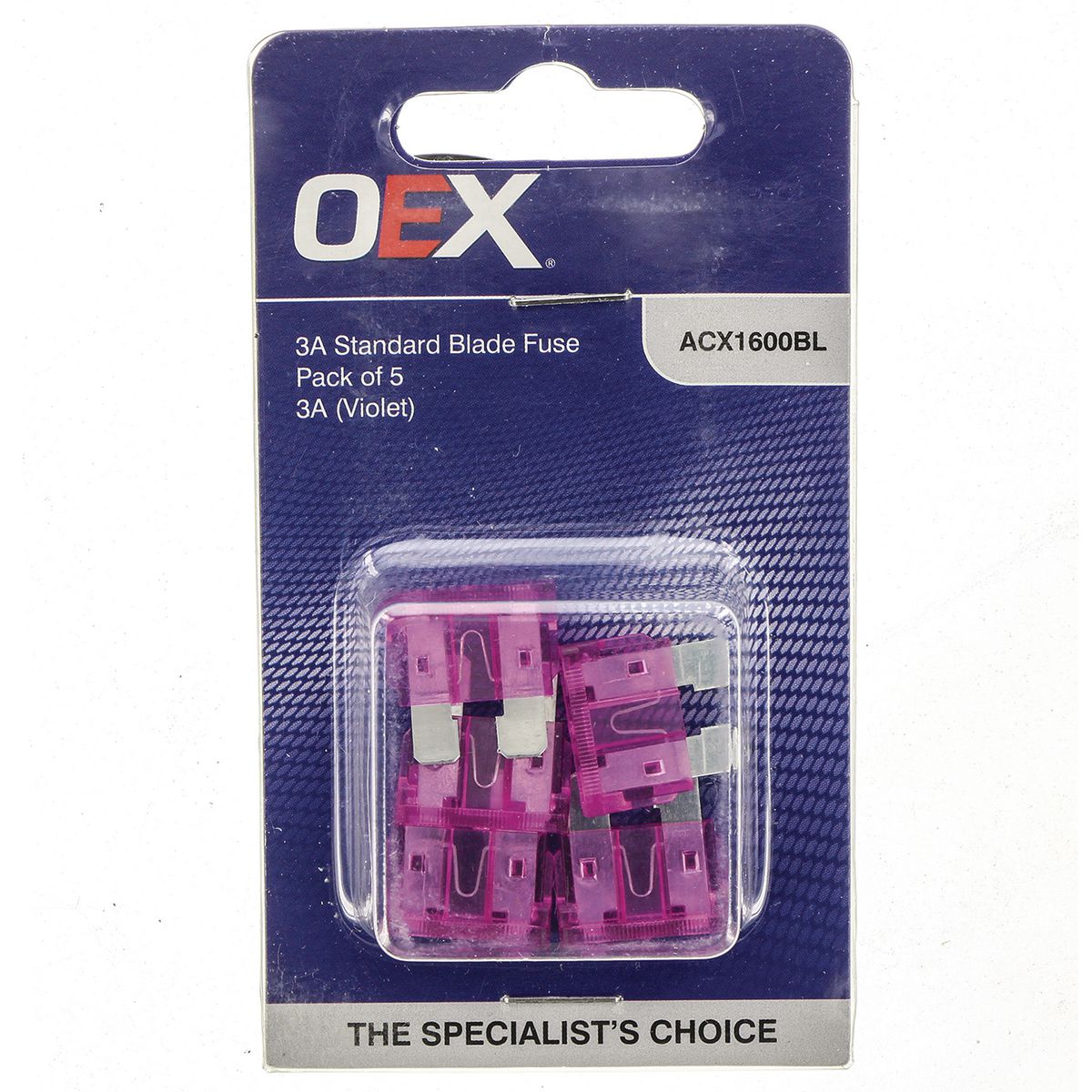 OEX Standard Blade Fuse, 3A Violet - Pack Of 5 ACX1600BL
