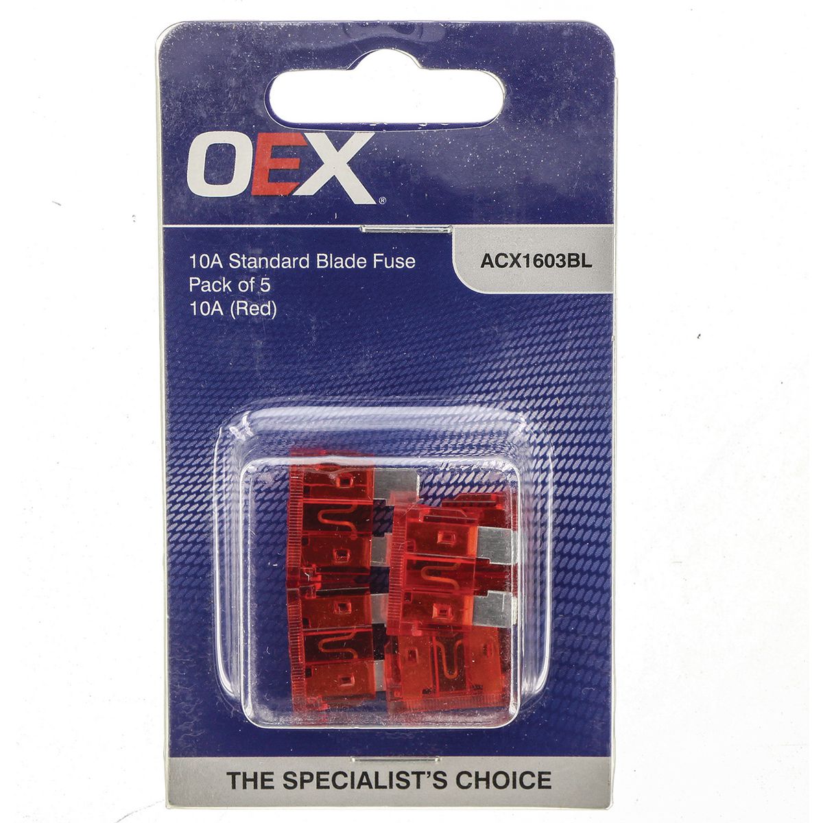 OEX Standard Blade Fuse, 10A Red - Pack Of 5 ACX1603BL