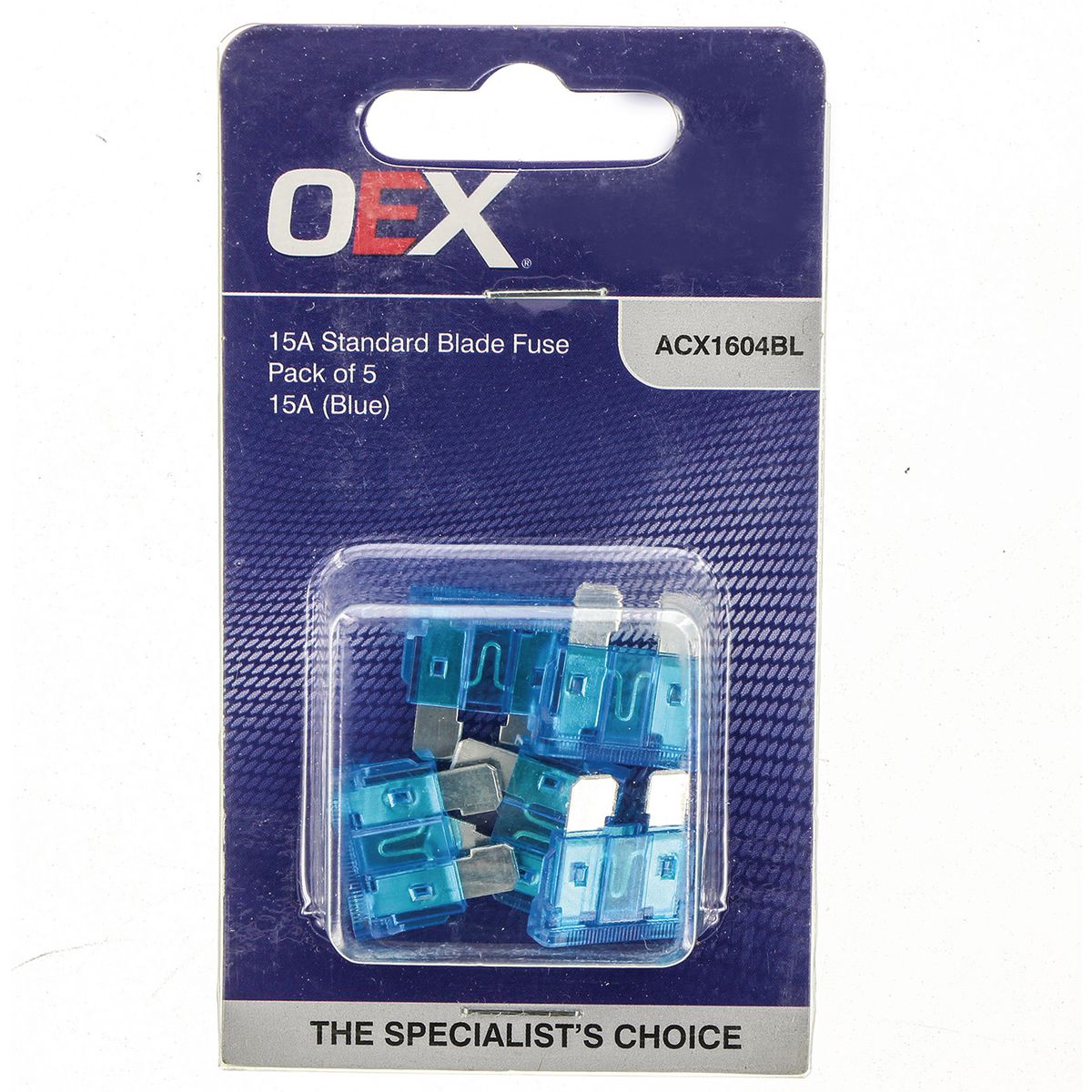 OEX Standard Blade Fuse, 15A Blue - Pack Of 5 ACX1604BL