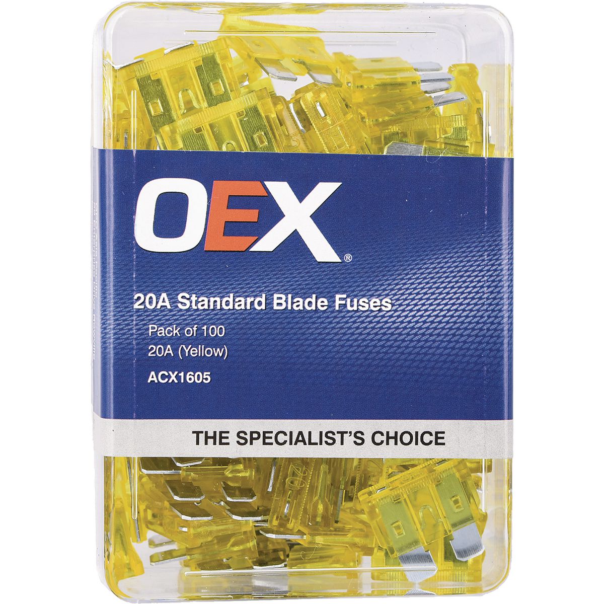 OEX Fuse Standard Blade 20A Yellow (Pack of 100) ACX1605