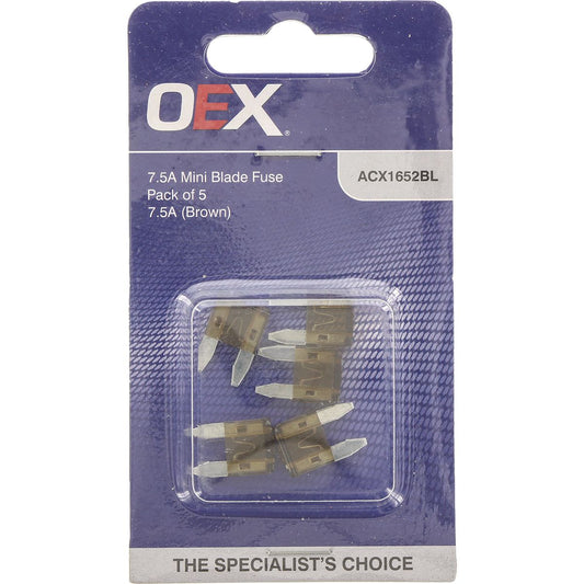 OEX Mini Blade Fuse, 7.5A Brown - Pack Of 5 ACX1652BL