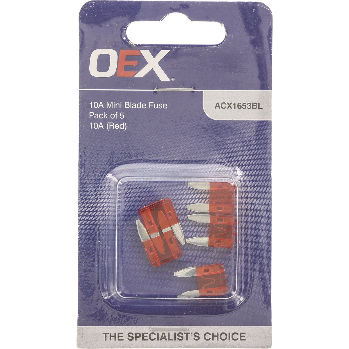 OEX Mini Blade Fuse, 10A Red - Pack Of 5 ACX1653BL