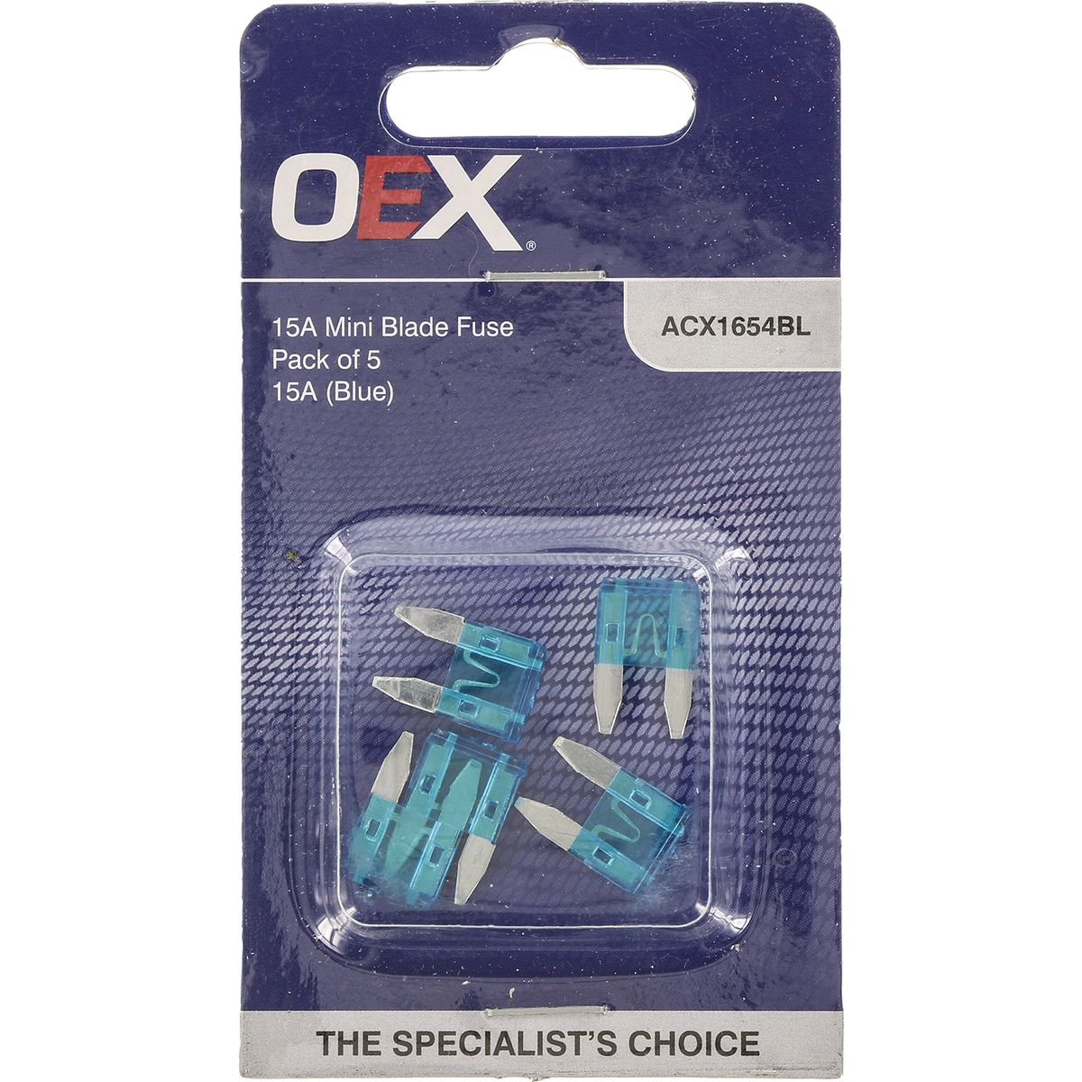 OEX Mini Blade Fuse, 15A Blue - Pack Of 5 ACX1654BL