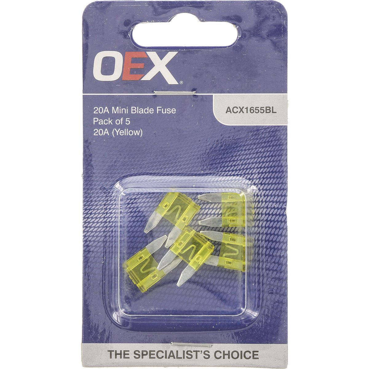 OEX Mini Blade Fuse, 20A Yellow - Pack Of 5 ACX1655BL
