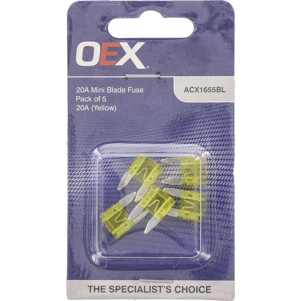 OEX Mini Blade Fuse, 20A Yellow - Pack Of 5 ACX1655BL