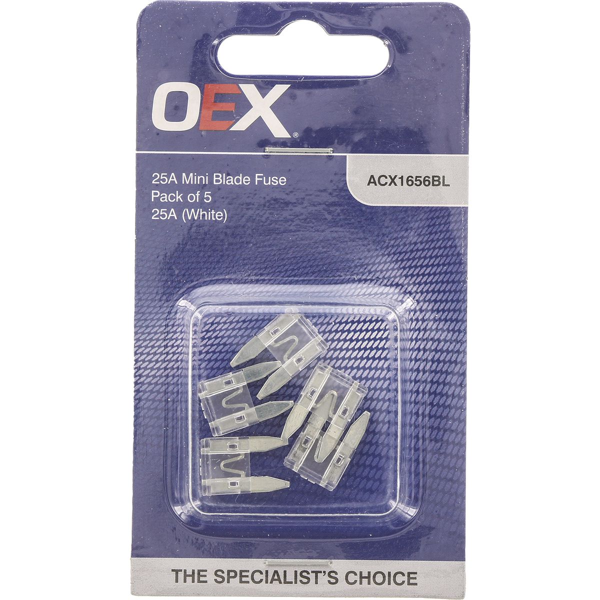 OEX Mini Blade Fuse, 25A White - Pack Of 5 ACX1656BL