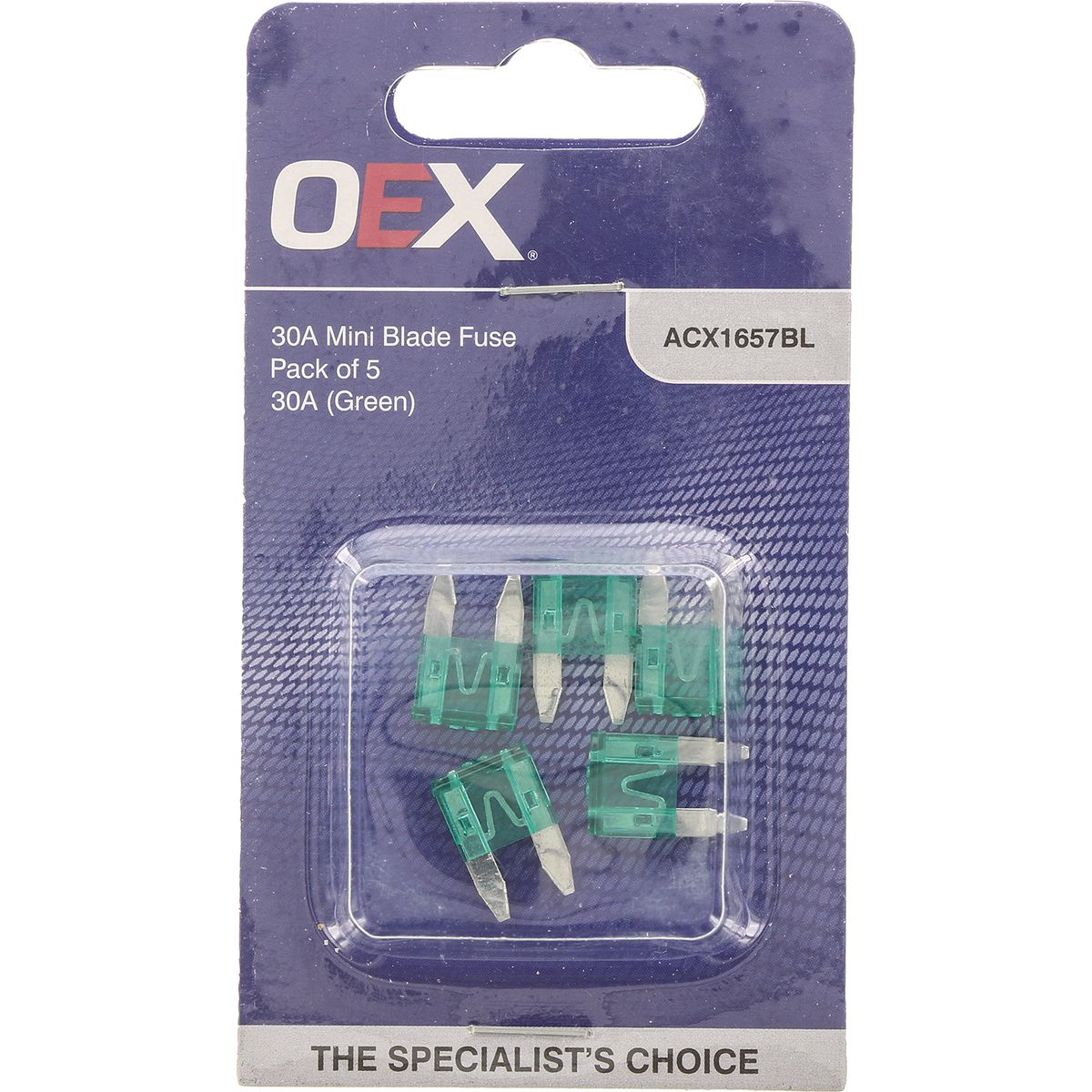 OEX Mini Blade Fuse, 30A Green - Pack Of 5 ACX1657BL