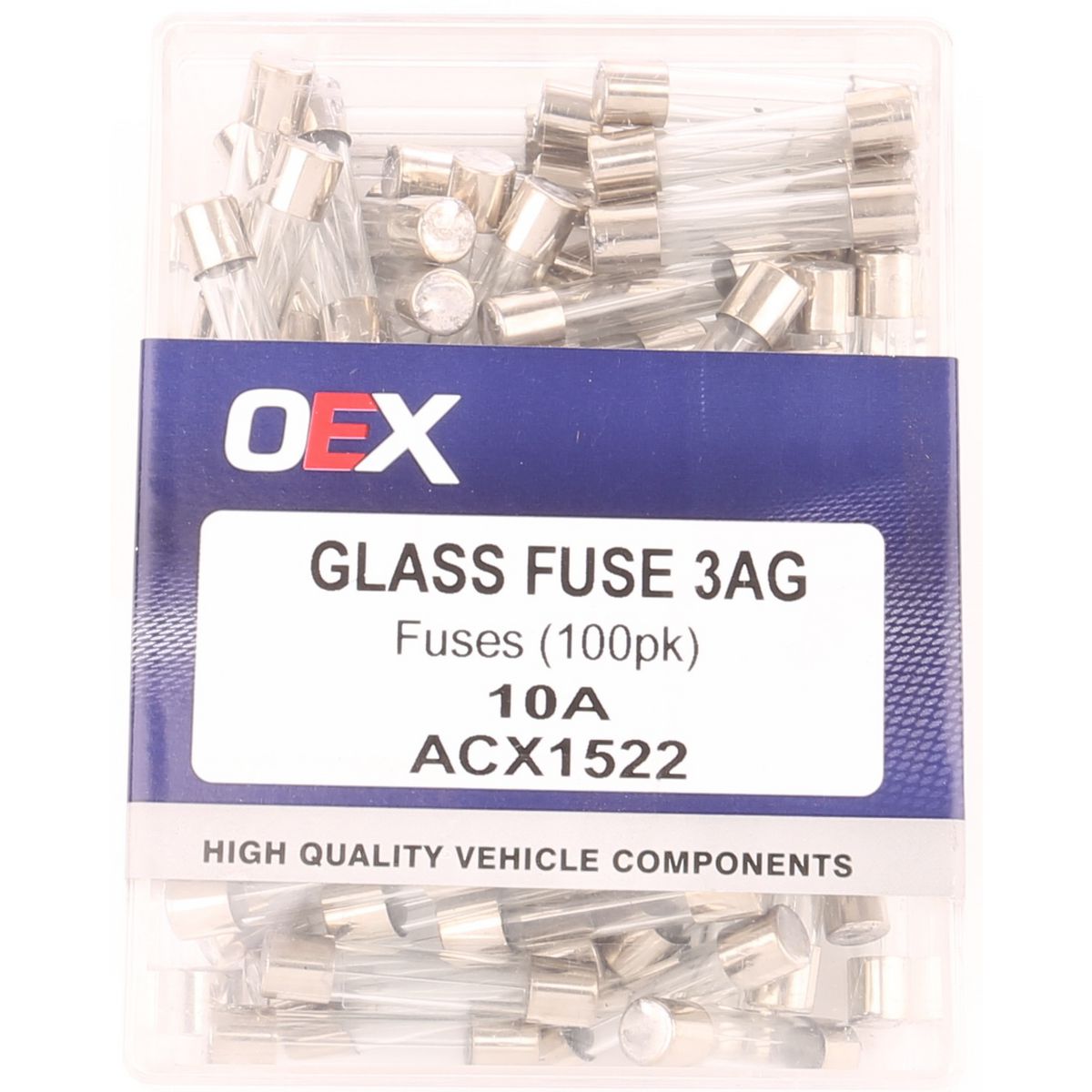 OEX Glass Fuse 3Ag 10A 100 Pce ACX1522