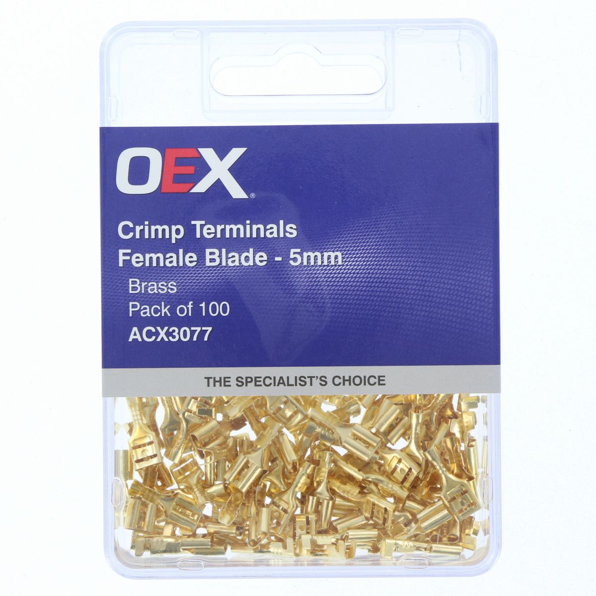 OEX Crimp Terminal Female Blade Brass Terminal Entry 5 X 0.8mm Non Insulated 100 Pce ACX3077