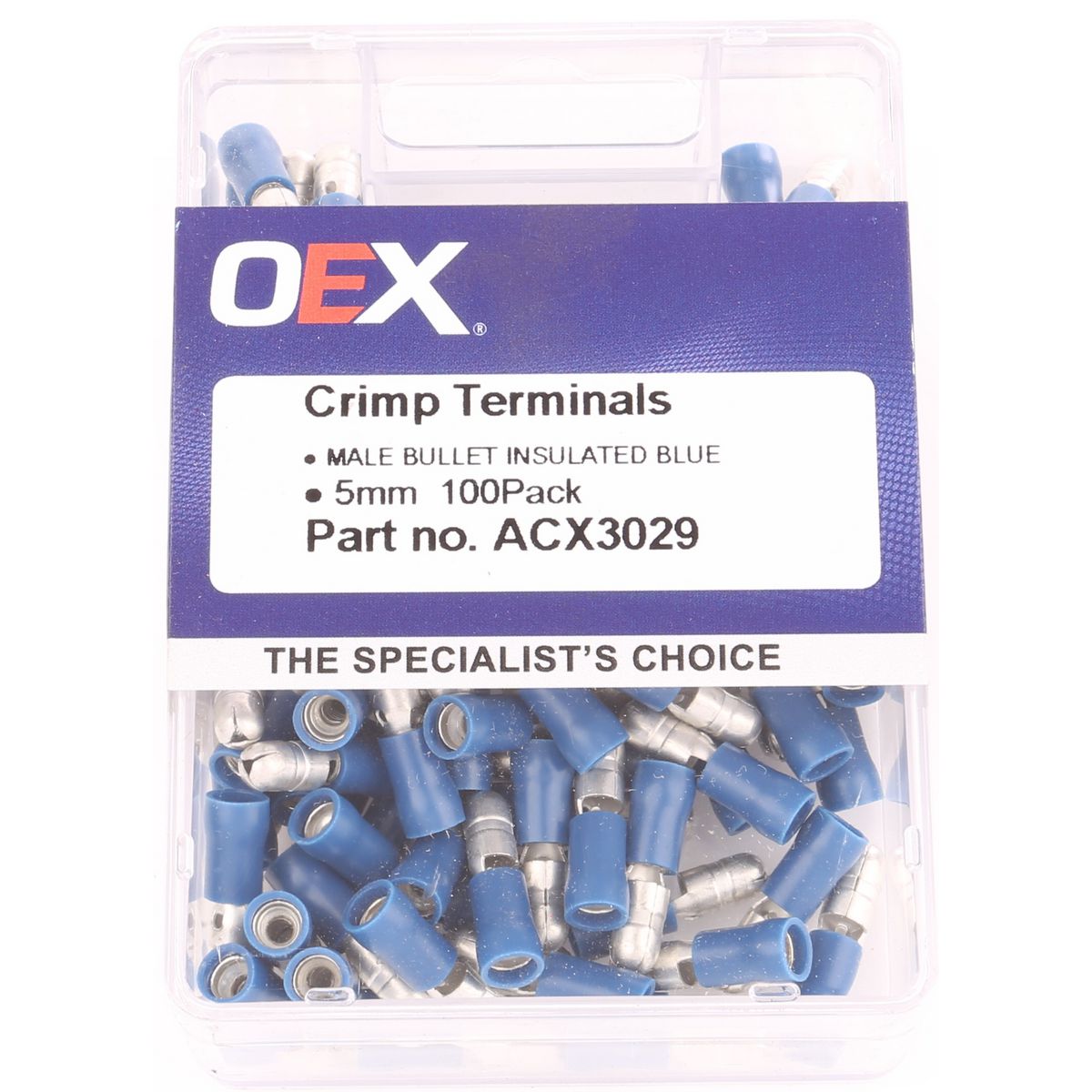 OEX Crimp Terminal Male Bullet Blue 5mm Vinyl (100 Pack) ACX3029