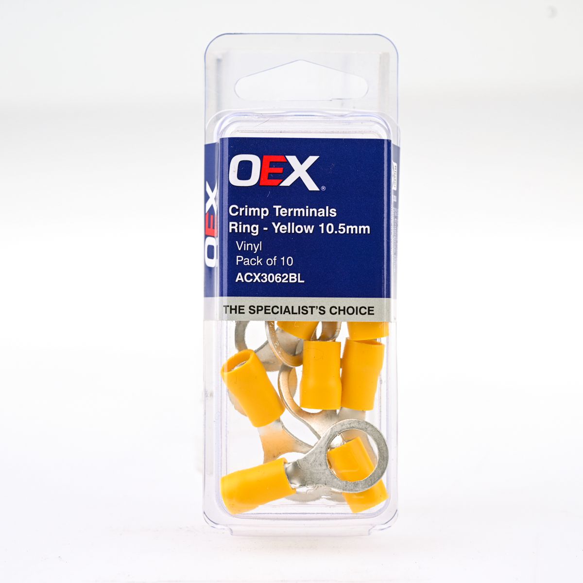 OEX Crimp Terminal Ring Yellow Id 10.5mm Vinyl 10 Pce ACX3062BL