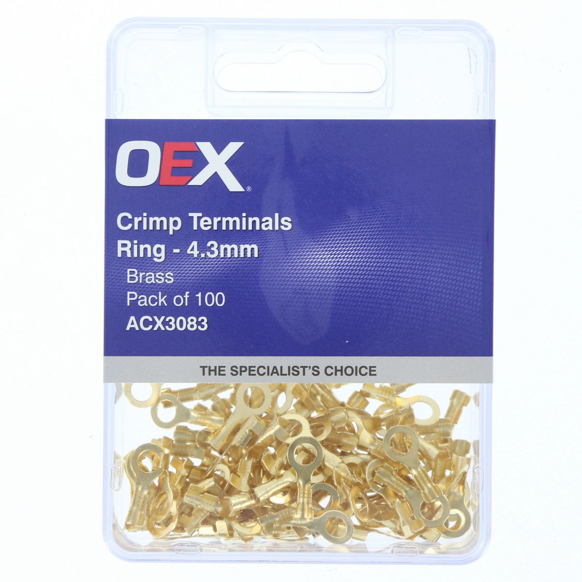 OEX Crimp Terminal Ring Brass Id 4.3mm Non Insulated 100 Pce ACX3083