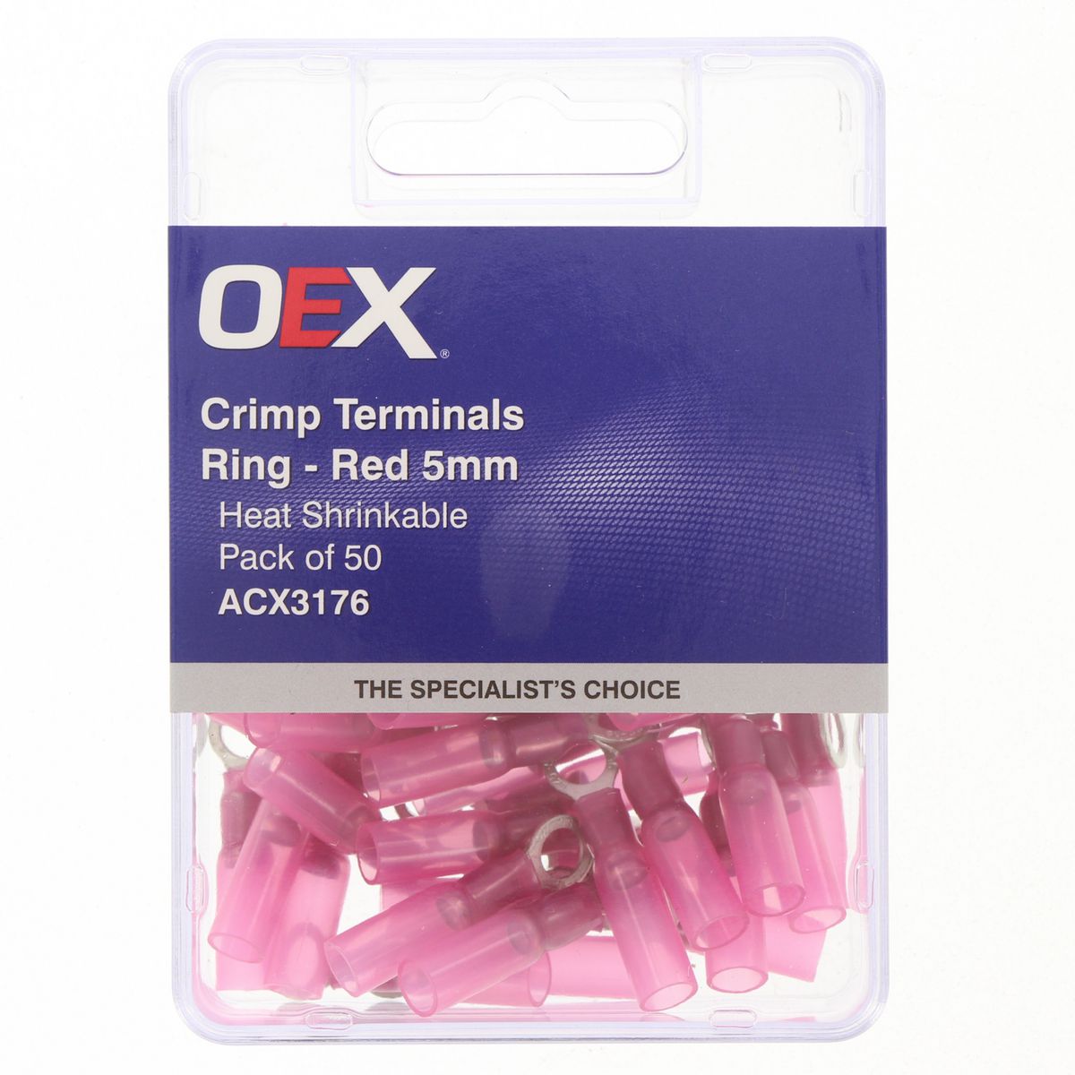 OEX Crimp Terminal Ring Red Id 5mm Heat Shrinkable 50 Pce ACX3176