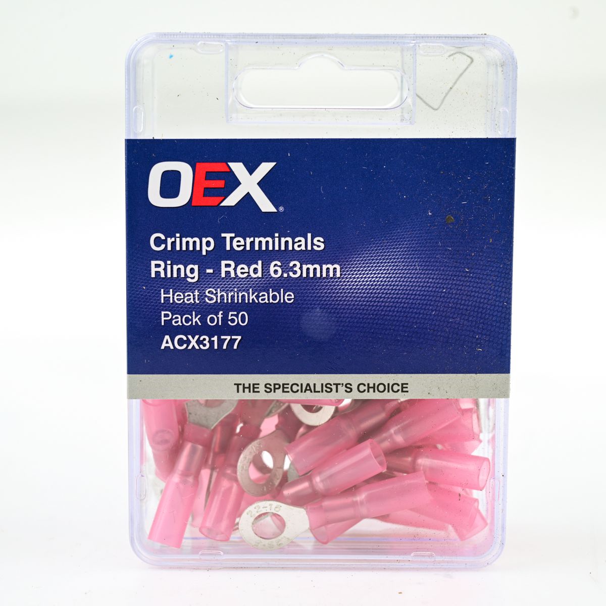 OEX Crimp Terminal Ring Red Id 6.3mm Heat Shrinkable 50 Pce ACX3177