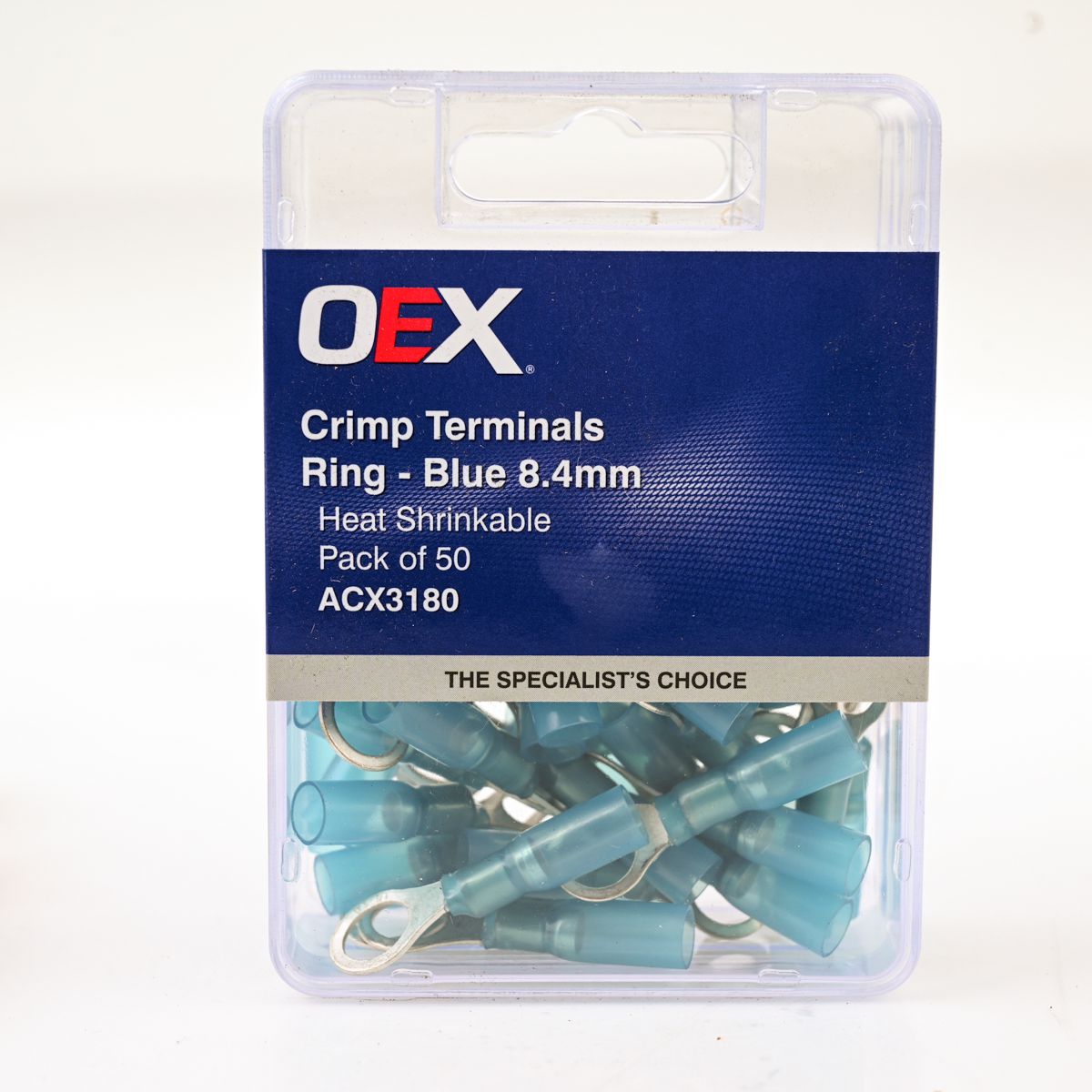 OEX Crimp Terminal Ring Blue Id 8.4mm Heat Shrinkable 50 Pce ACX3180