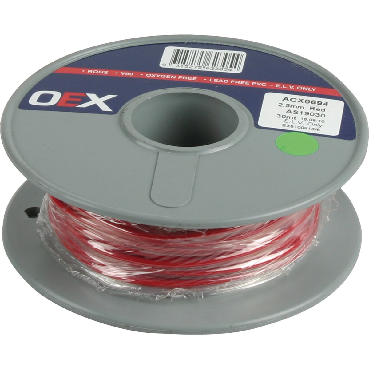 OEX Automotive Cable Single Core 2.5mm Red 100M Roll ACX0694L