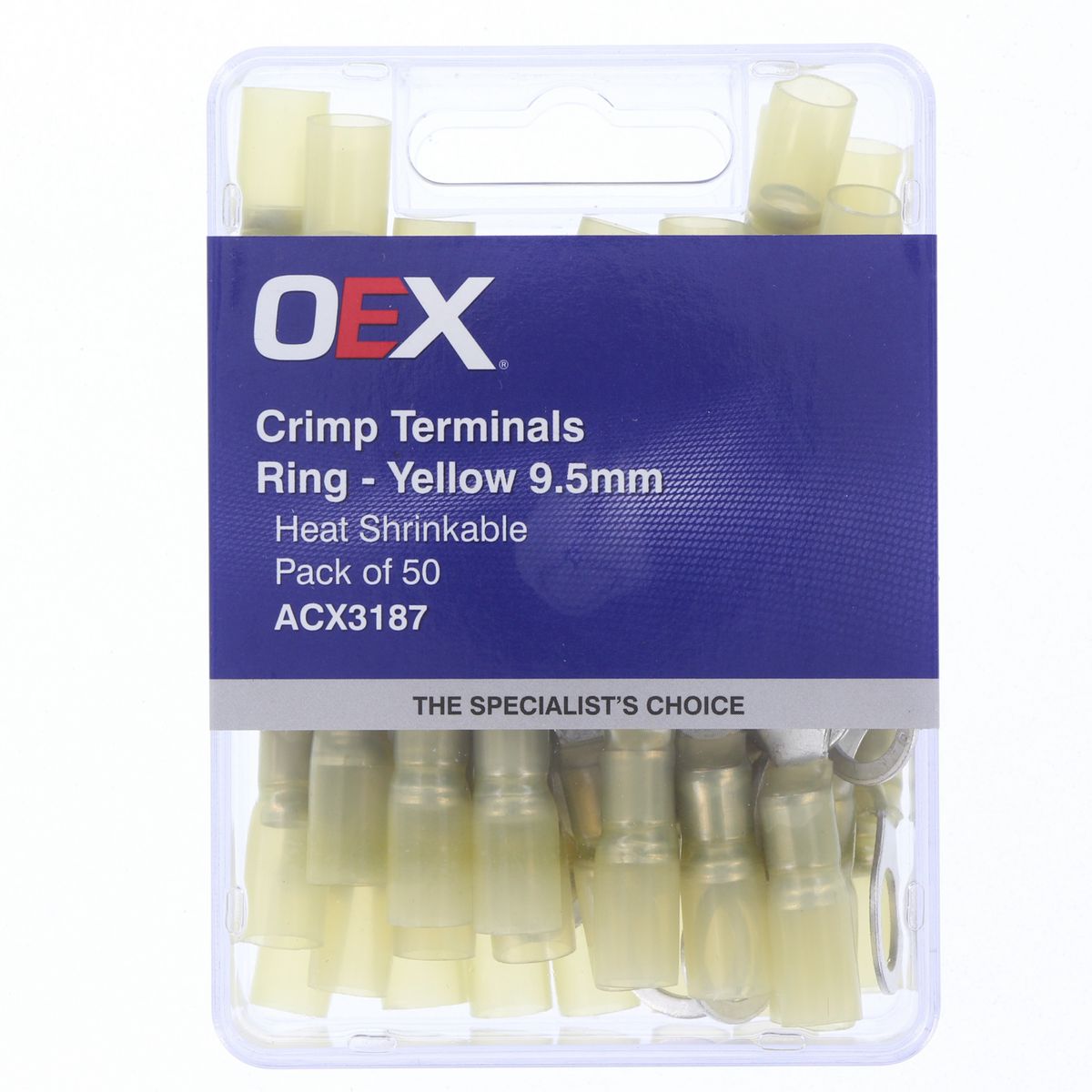 OEX Crimp Terminal Ring Yellow Id 9.5mm Heat Shrinkable 50 Pce ACX3187