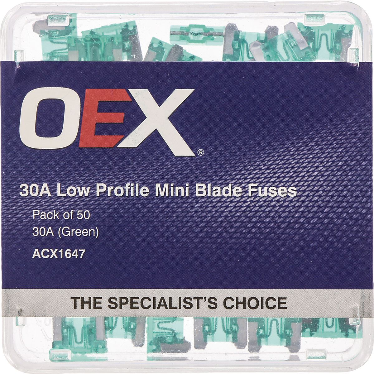OEX Low Profile Mini Blade Fuse, 30A Green - Pack Of 50 ACX1647