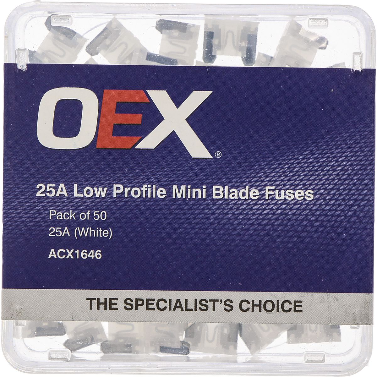 OEX Fuse Low Profile Mini Blade 25A White (Pack of 50) ACX1646