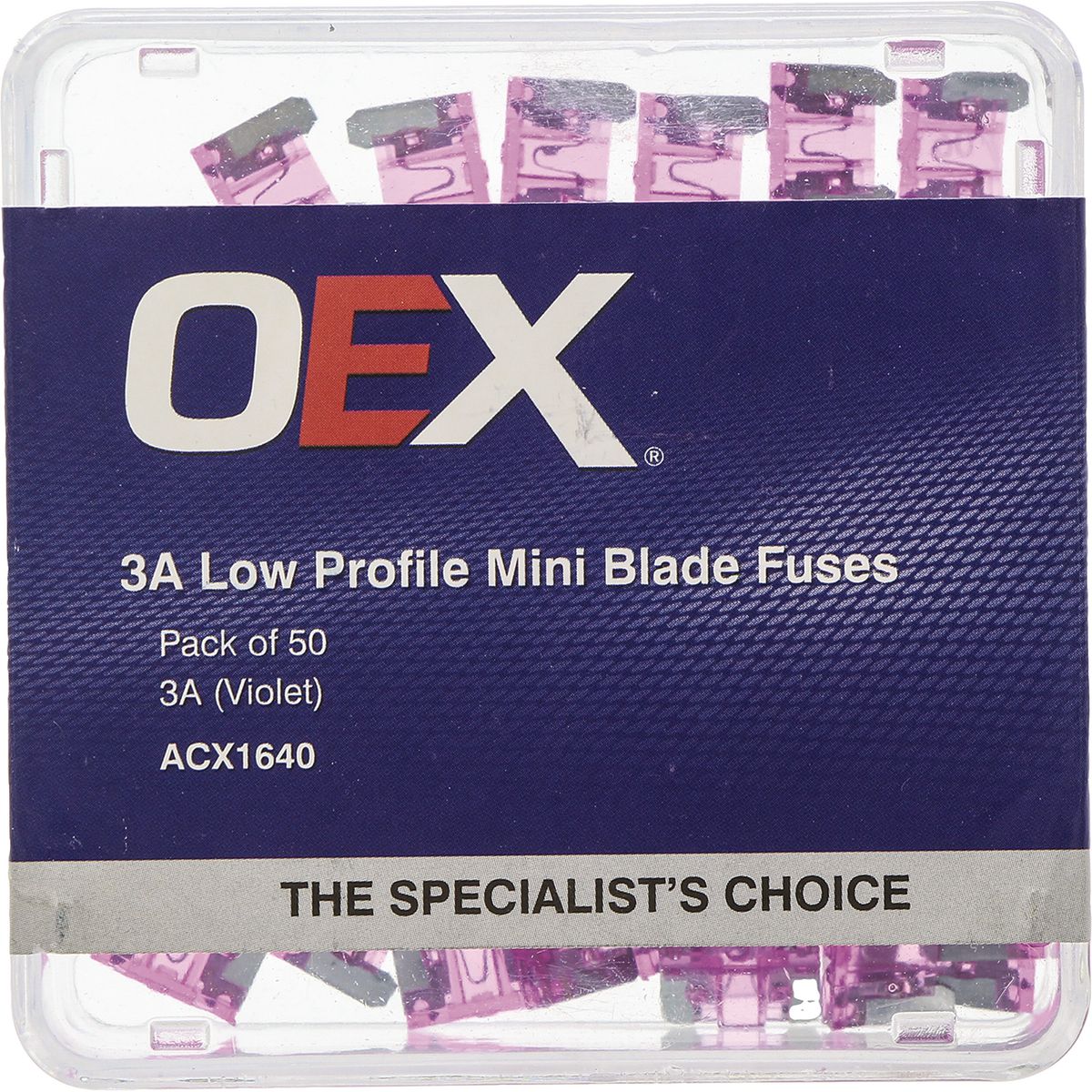 OEX Fuse Low Profile Mini Blade 3A Violet (Pack of 50) ACX1640