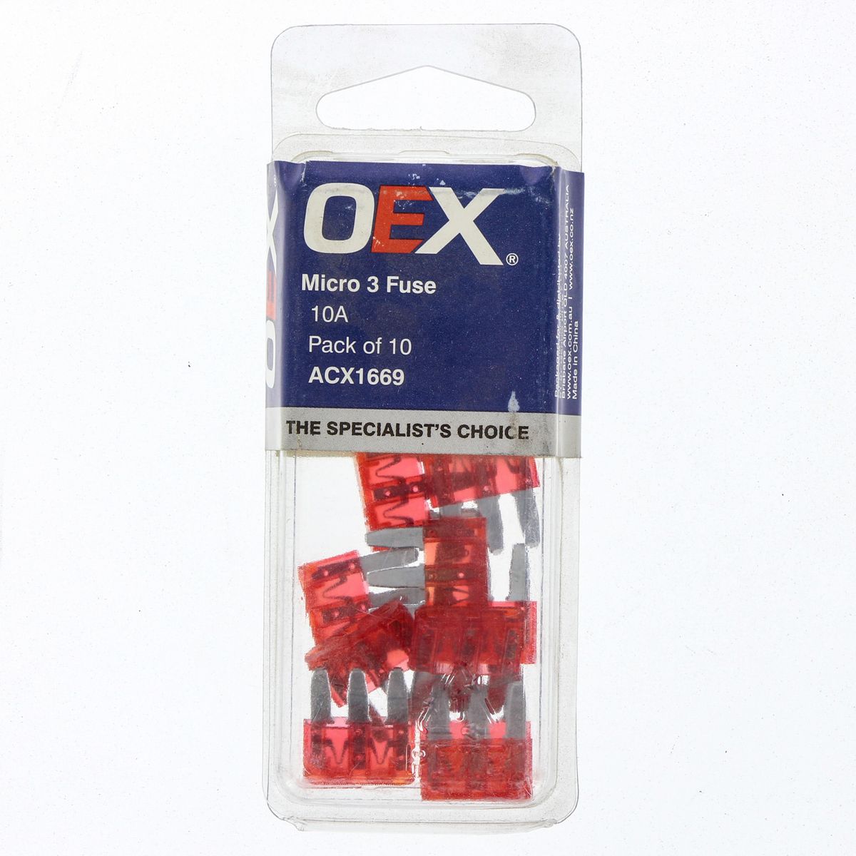 OEX Fuse Micro 3 Blade 10A Red (Pack of 10) ACX1669