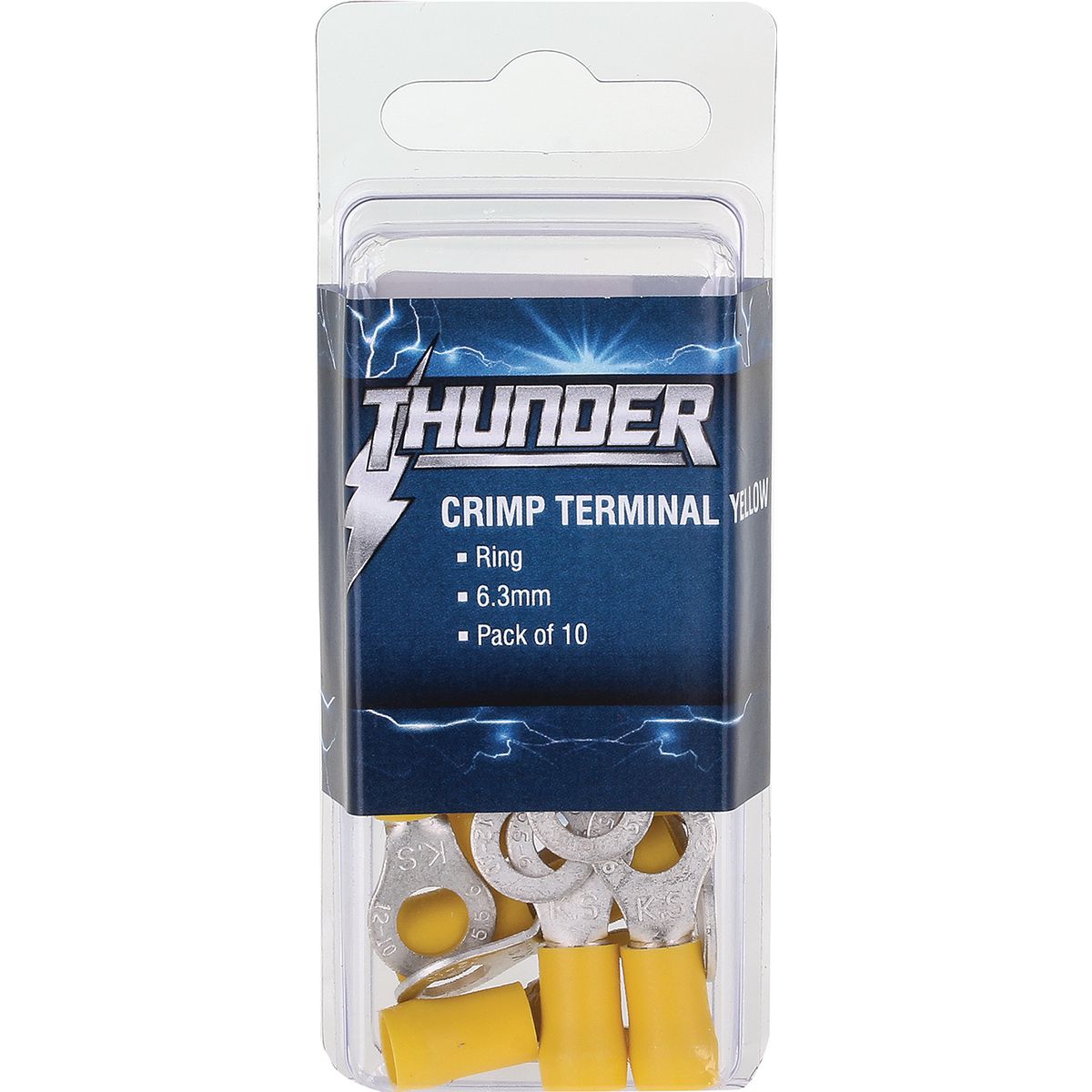Thunder Crimp Terminal Ring Yellow 6.3mm 12pc