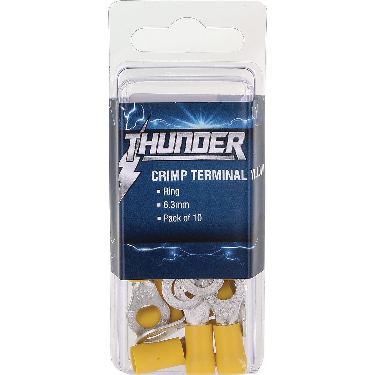 Thunder Crimp Terminal Ring Yellow 6.3mm 12pc