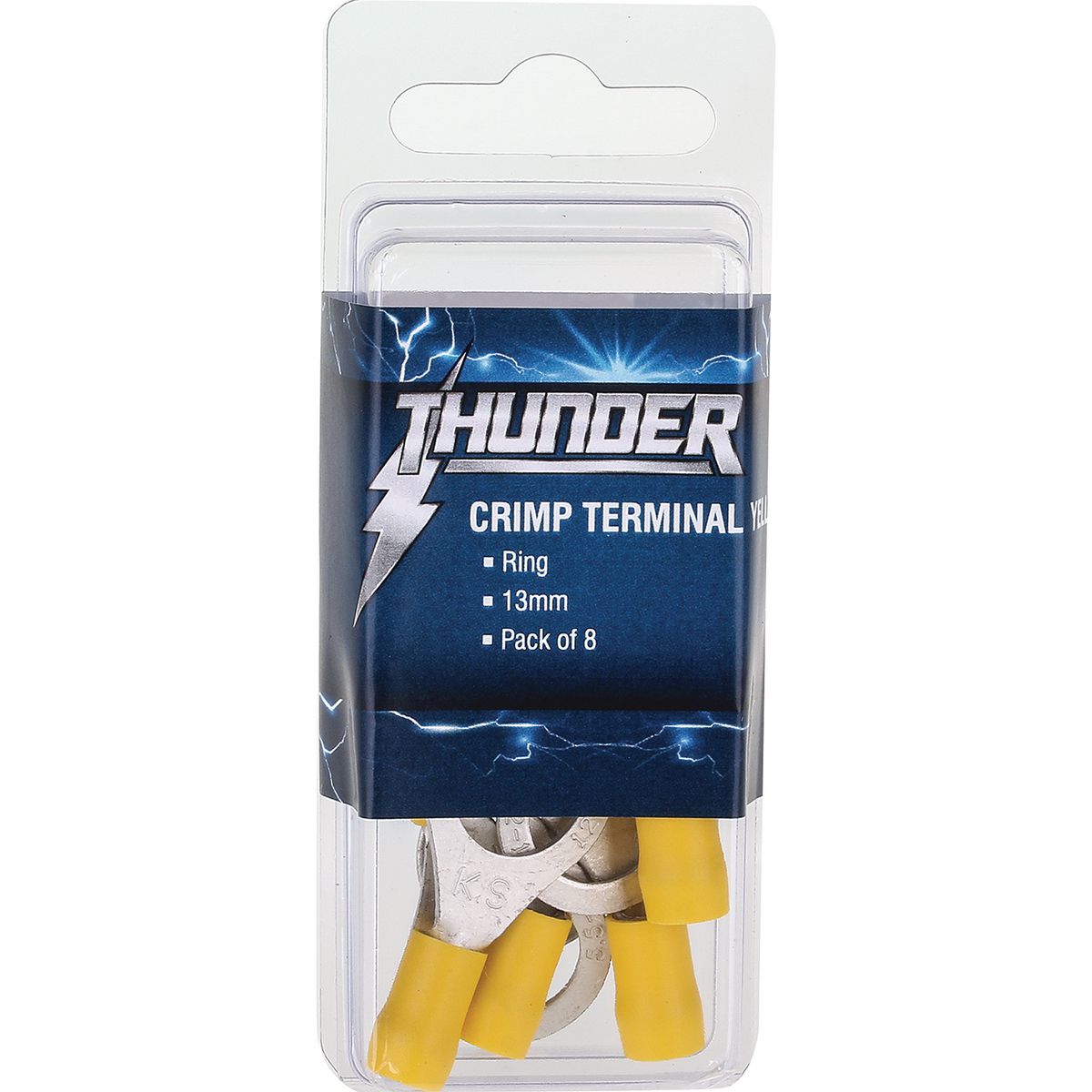 Thunder Crimp Terminal Ring Yellow 13mm 8pc