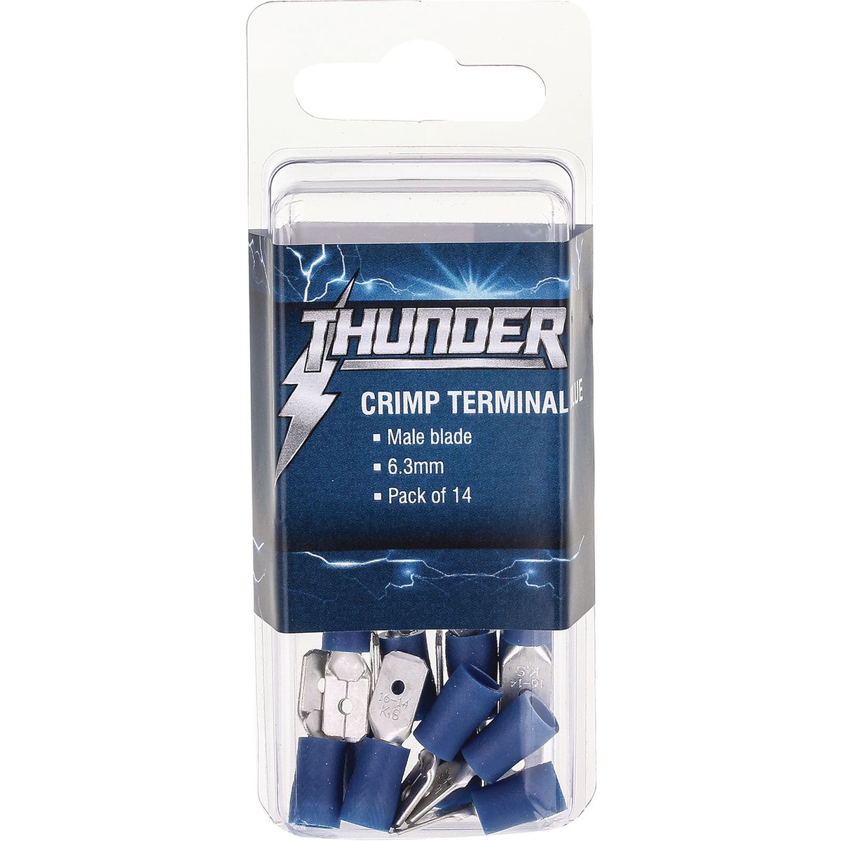 Thunder Crimp Terminal Insulated Male Blade Blue 6.3mm 14pc