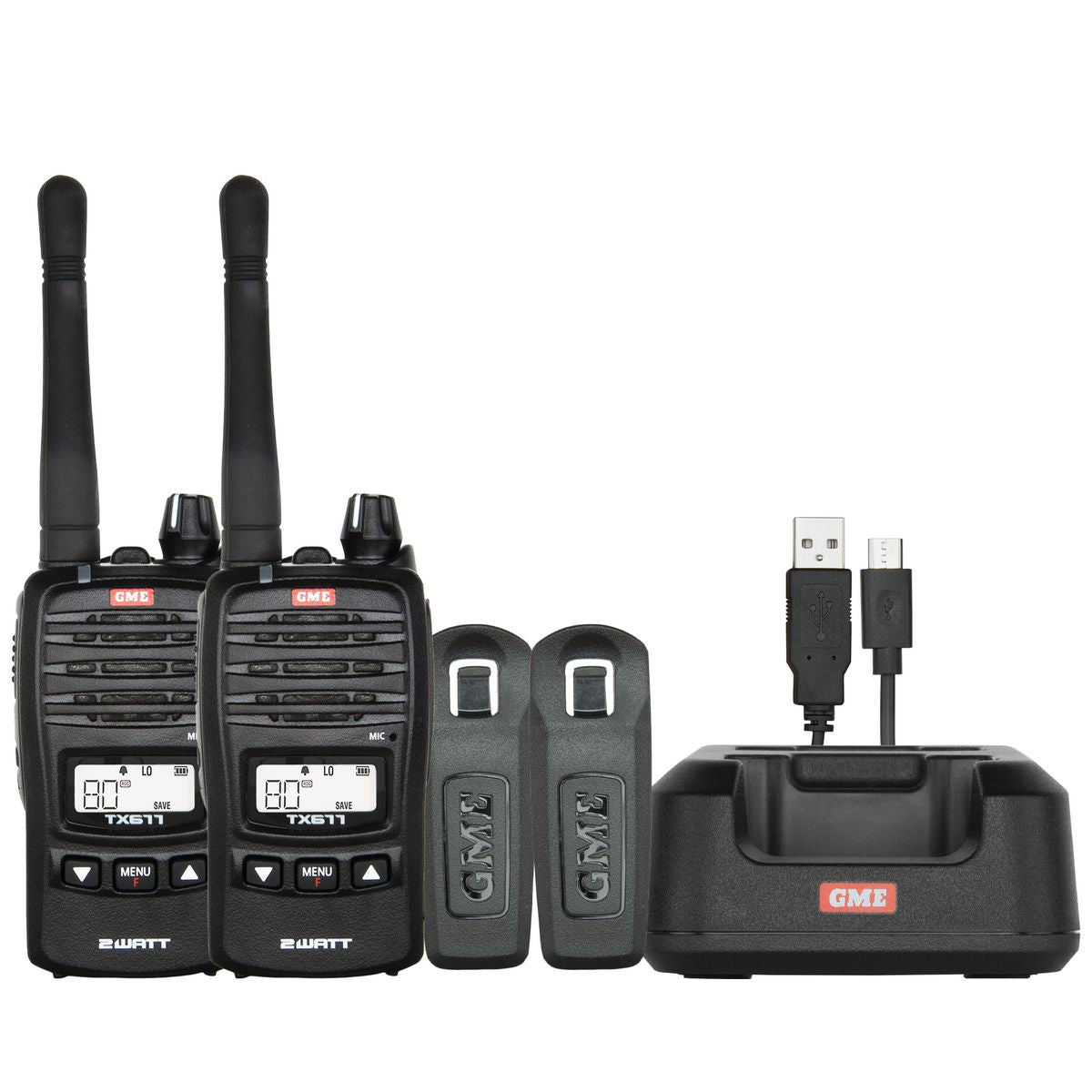 GME Handheld UHF CB Radio 2W 80CH Twin Pack TX677TP