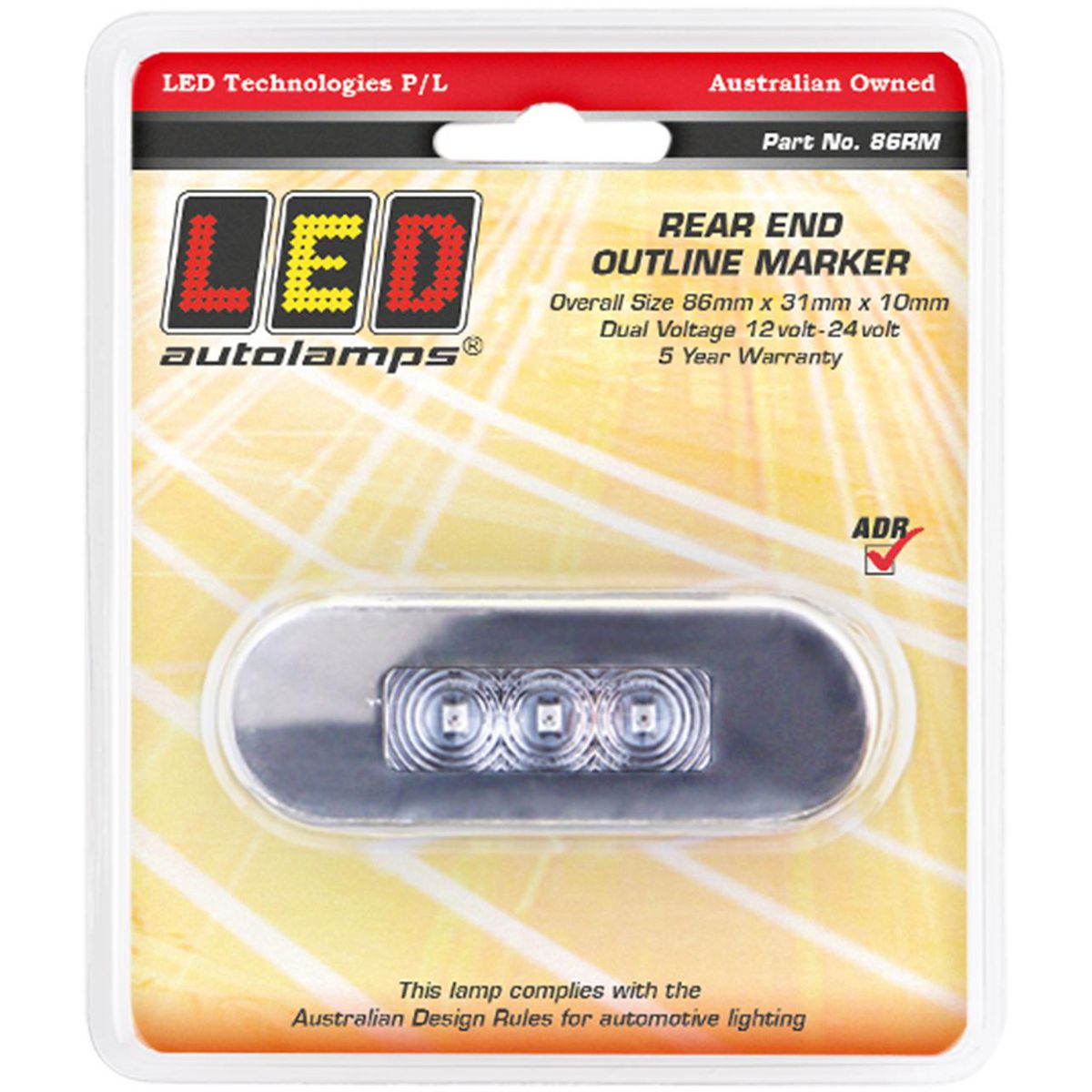 LED AutoLamps Rear Marker with Stainless Steel Bezel Red with Clear Lens 86x31x10mm 12-24V 86RM