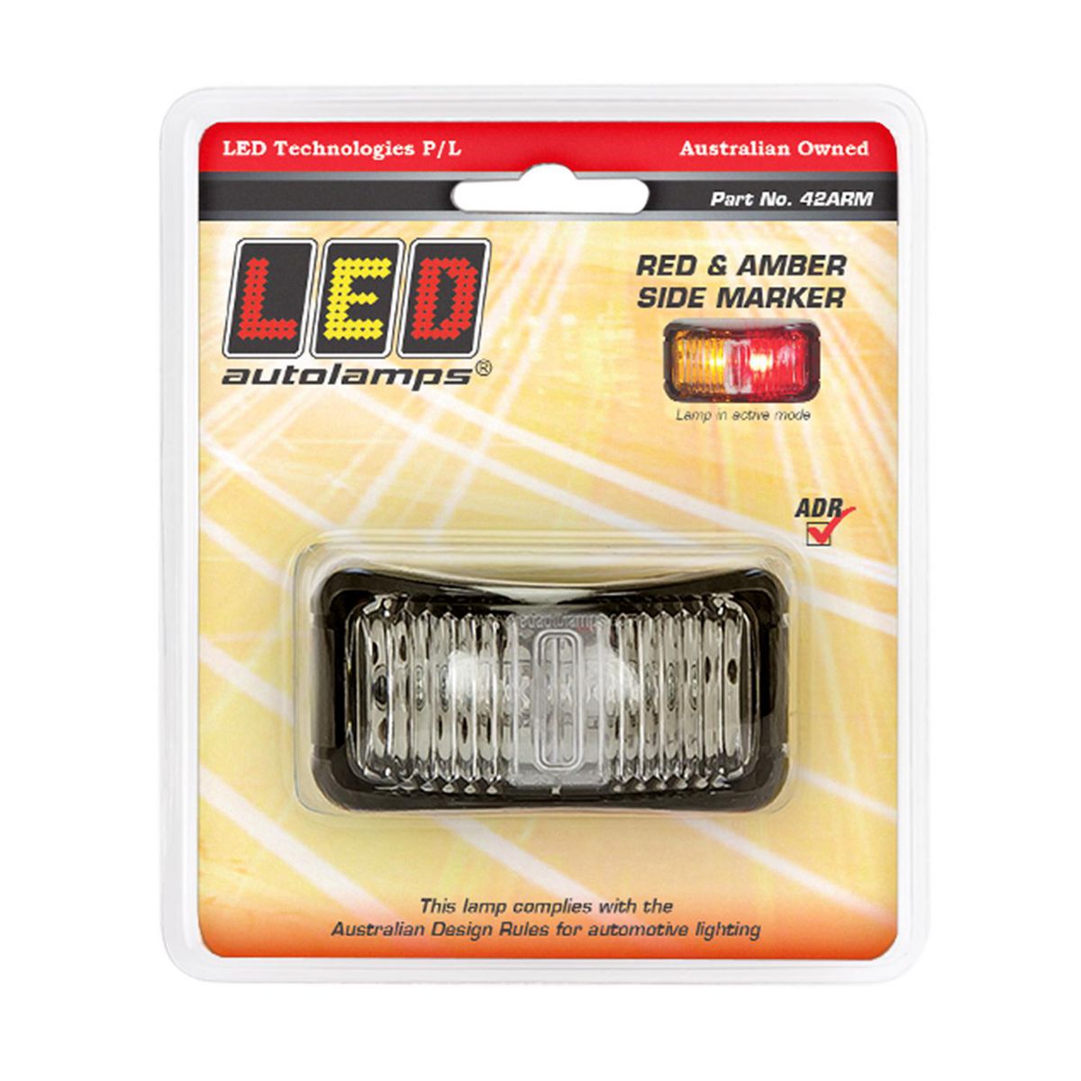 LED Autolamps Side Marker with Black Base Red/Amber 74x38x35mm Multi-volt 42ARM