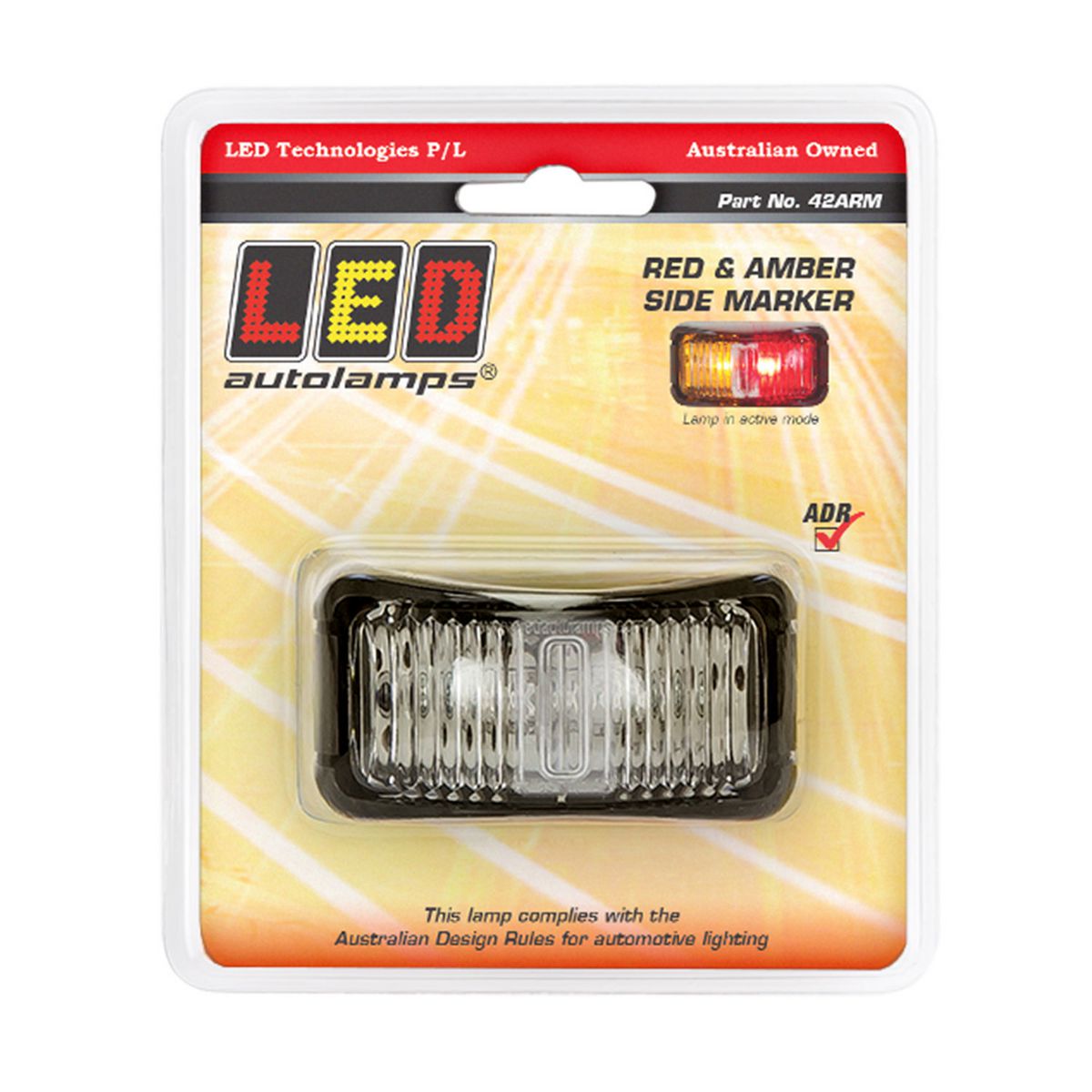 LED Autolamps Side Marker with Black Base Red/Amber 74x38x35mm Multi-volt 42ARM