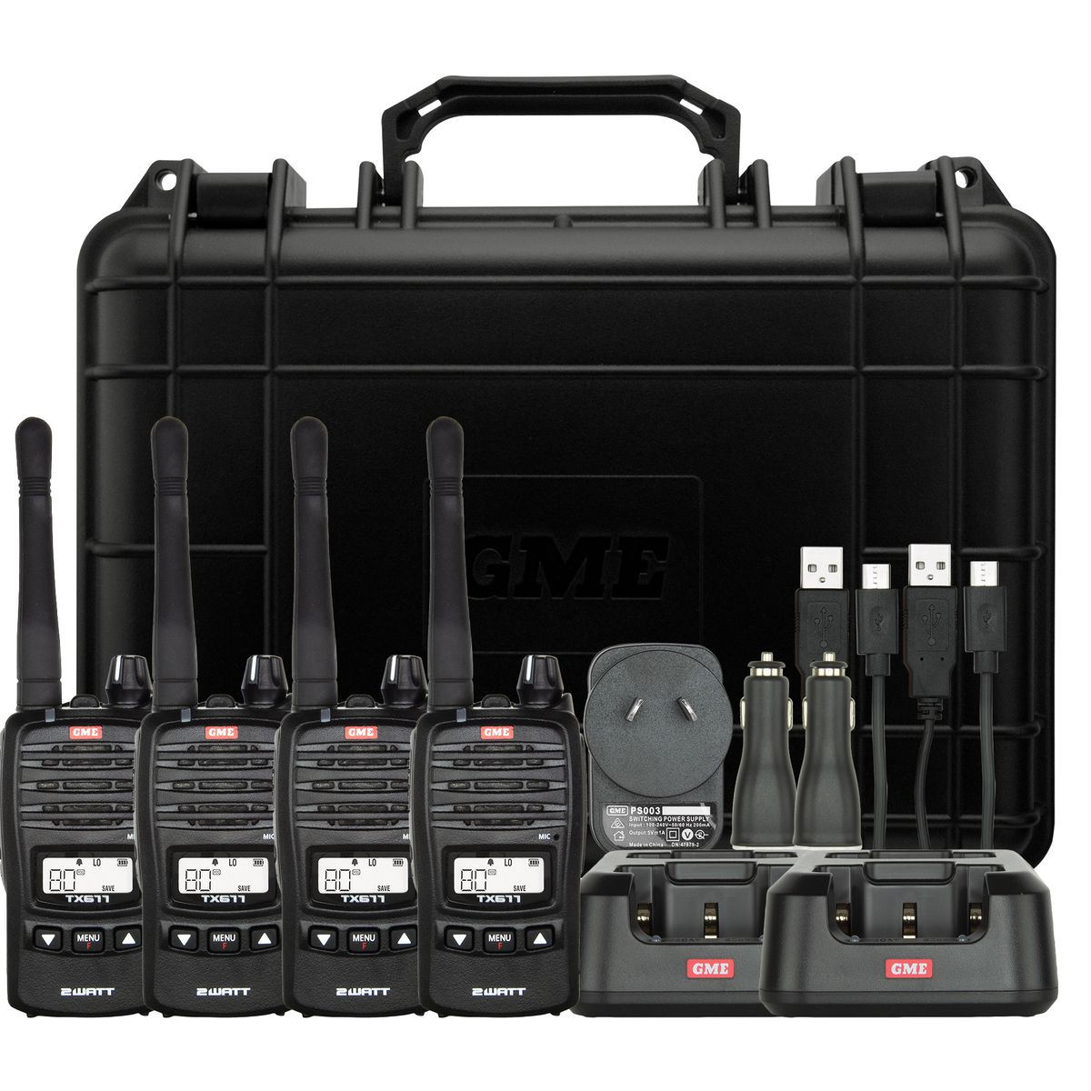 GME 2W UHF CB Handheld Radio Quad Pack TX677QP