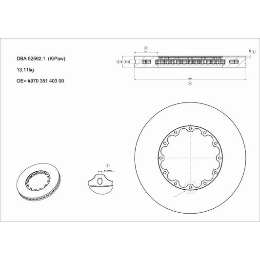 DBA XD 5000 Drilled Dimpled Replacement Brake Rotor Single 360mm Front DBA52592.1XD