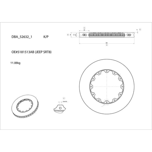 DBA XD 5000 Drilled Dimpled Replacement Brake Rotor Single 380mm Front DBA52632.1XD