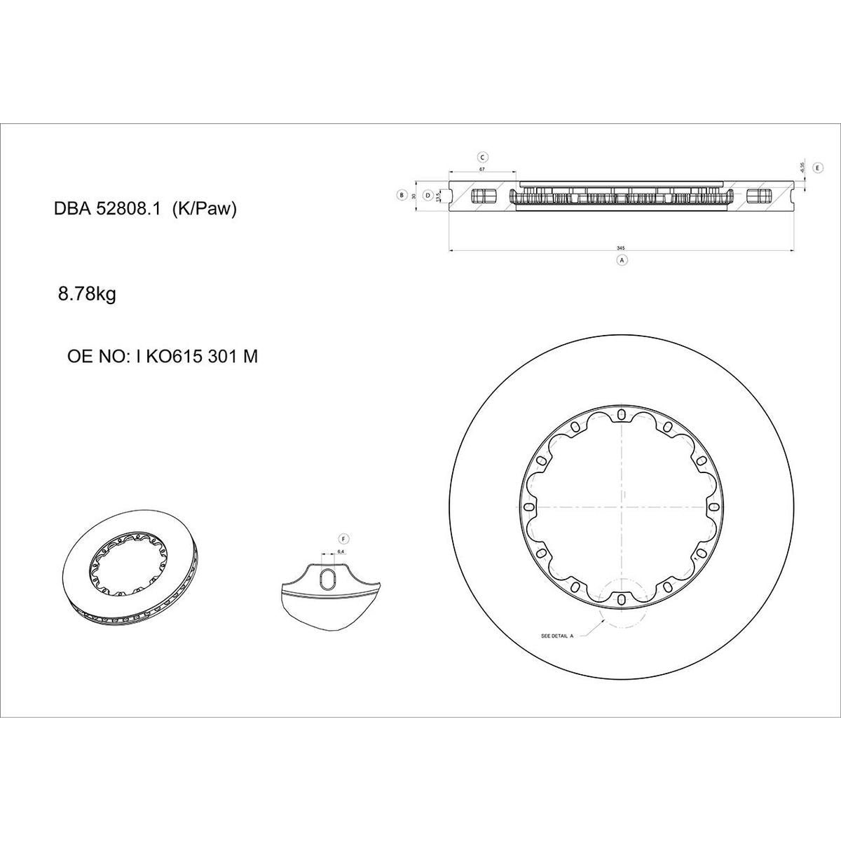 DBA XD 5000 Drilled Dimpled Replacement Wave Brake Rotor Single 345mm Front DBA52808.1WXD