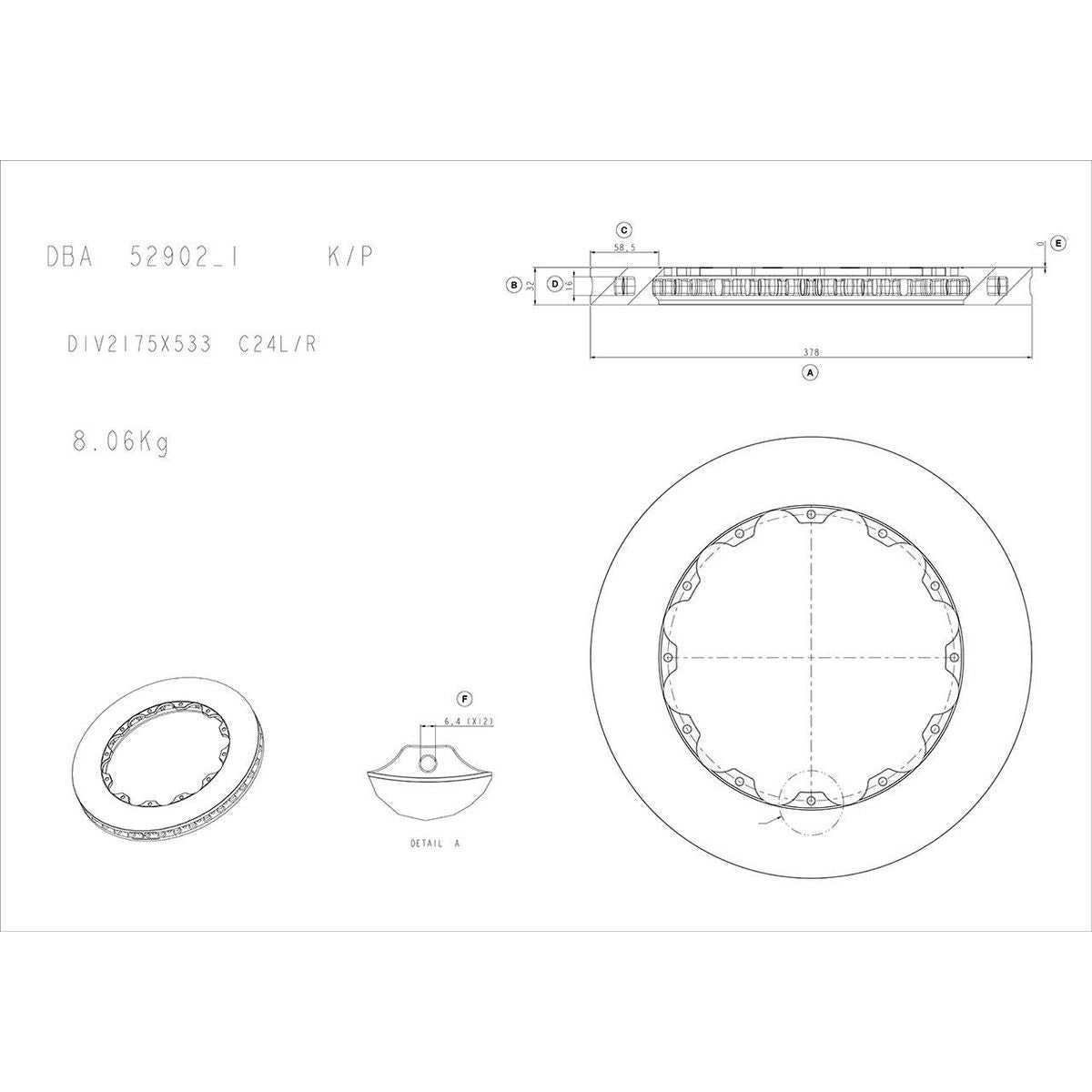 DBA T3 5000 Slotted Replacement Brake Rotor Single 378mm DBA52902.1S