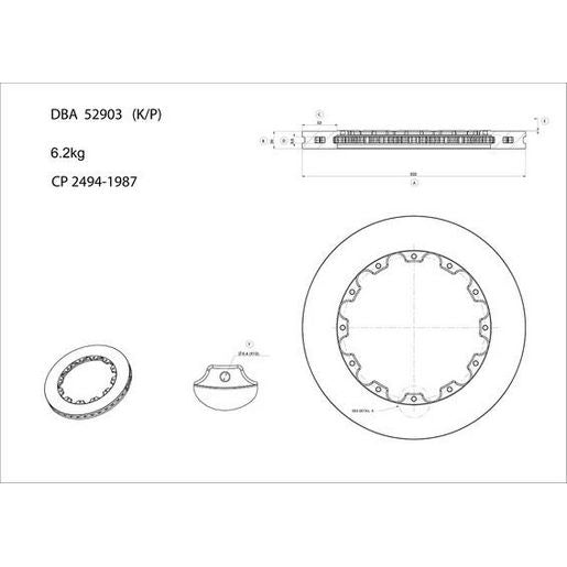 DBA T3 5000 Slotted 2Pc Brake Rotor Rear RH DBA52903BLKRS