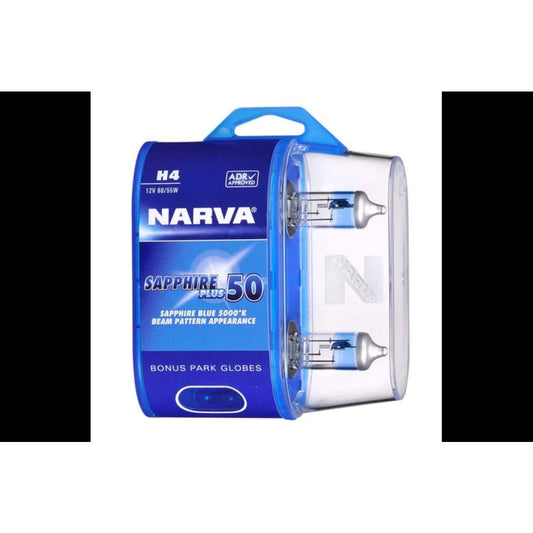 Narva H4 12V 55W Sapphire Plus 50 Halogen Headlight Globes 2Pk