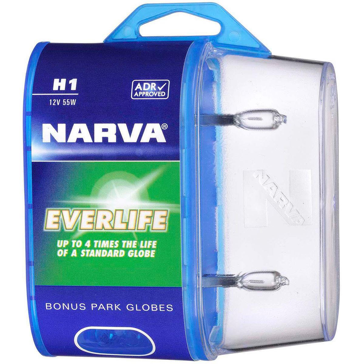 Narva Everlife Halogen Headlight Globe H1 P14.5S 12V 55W Twin Pack 48079BL