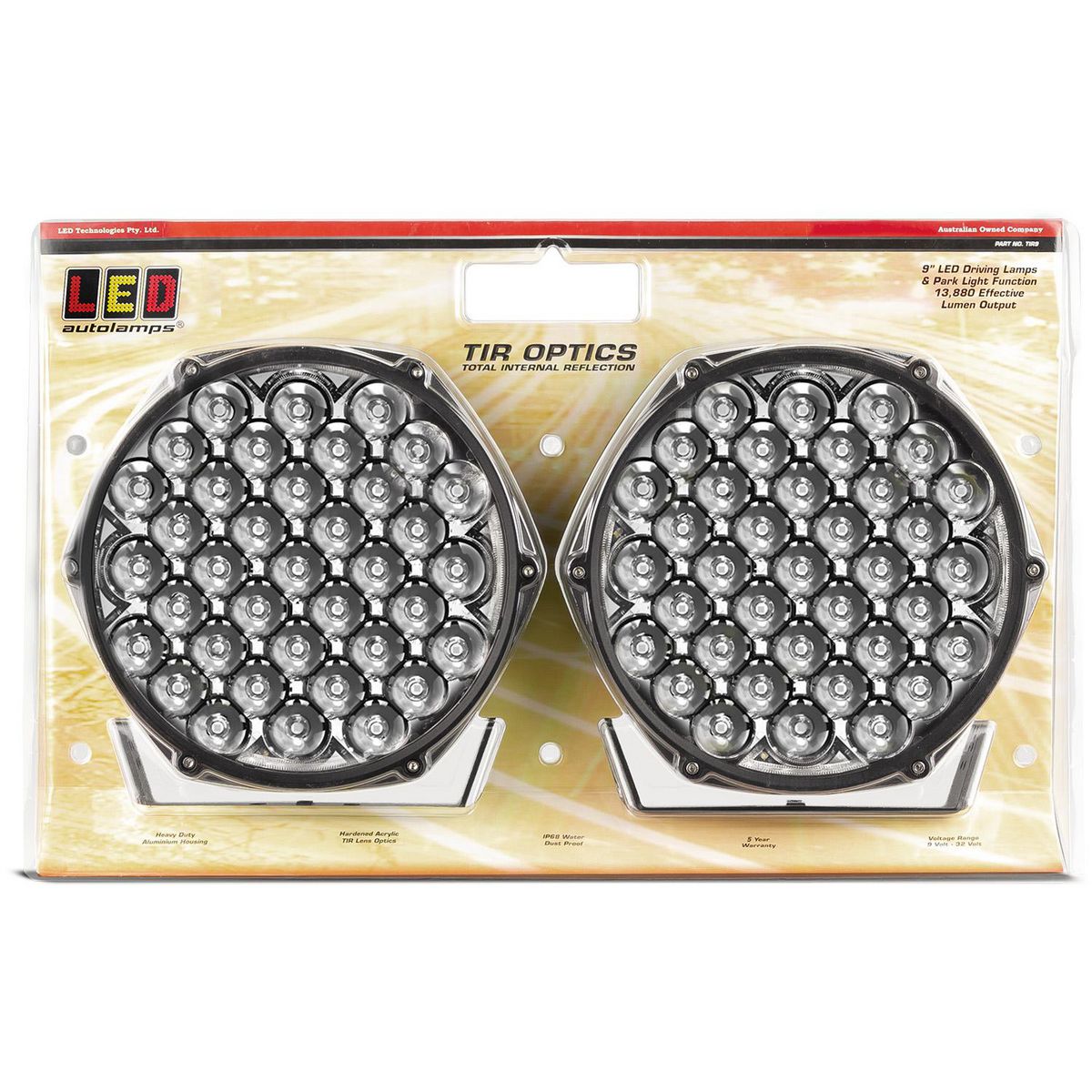 LED Autolamps TIR Optics 9 Inch High-Powered Driving Light Twin Pack TIR9