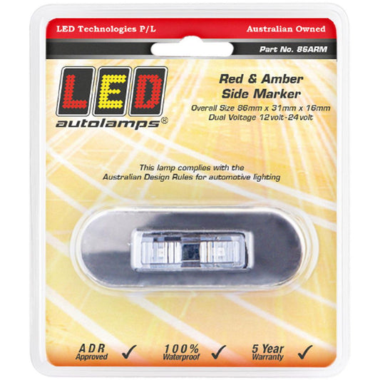 LED Autolamps Side Marker Light LED Amber/Red 12/24V Blister Pack 86ARM